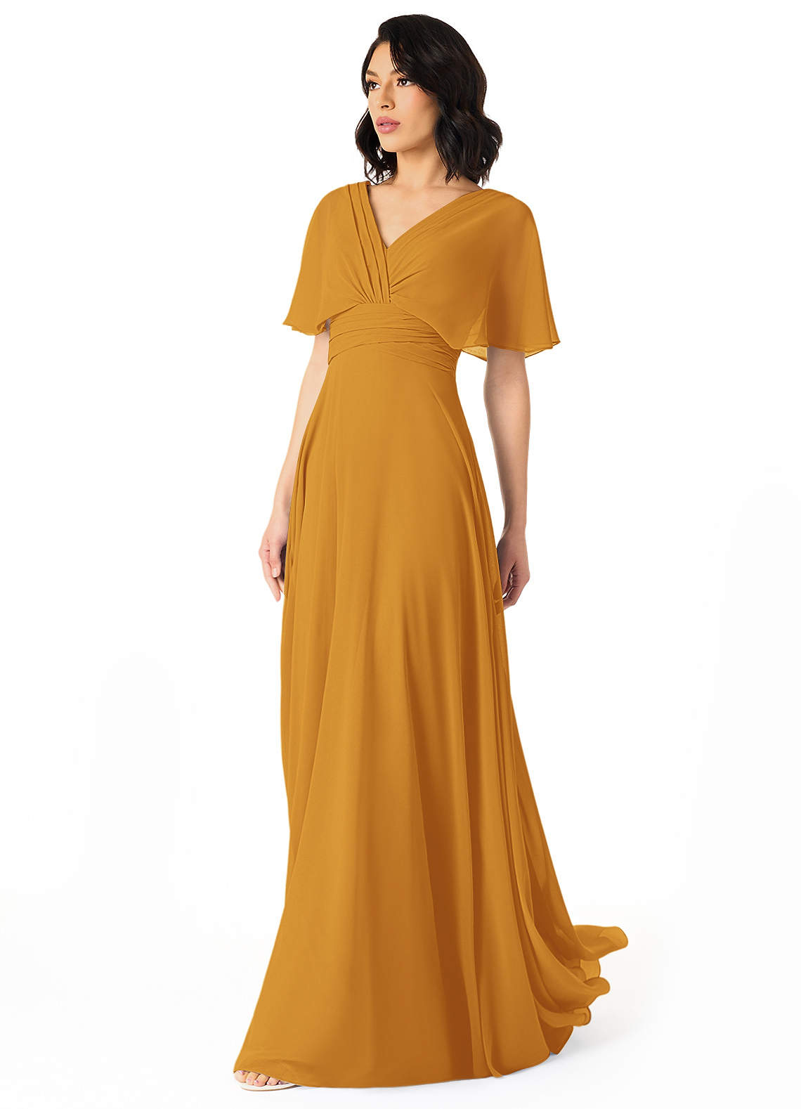 Pamela A-Line V-Neck Chiffon Bridesmaid Dress in butterscotch