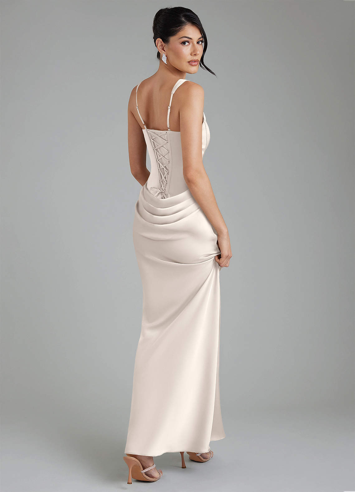 Etta Mermaid Square-Neck Stretch Satin Bridesmaid Dress in White Alabaster
