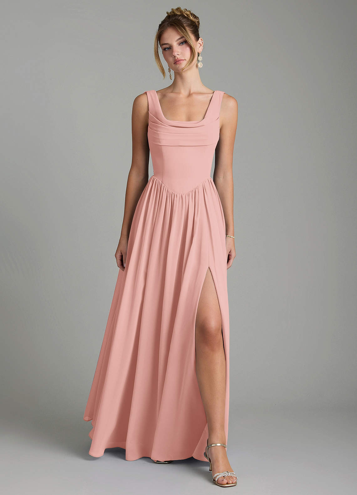 Novi A-Line Square-Neck Chiffon Bridesmaid Dress in Rosette