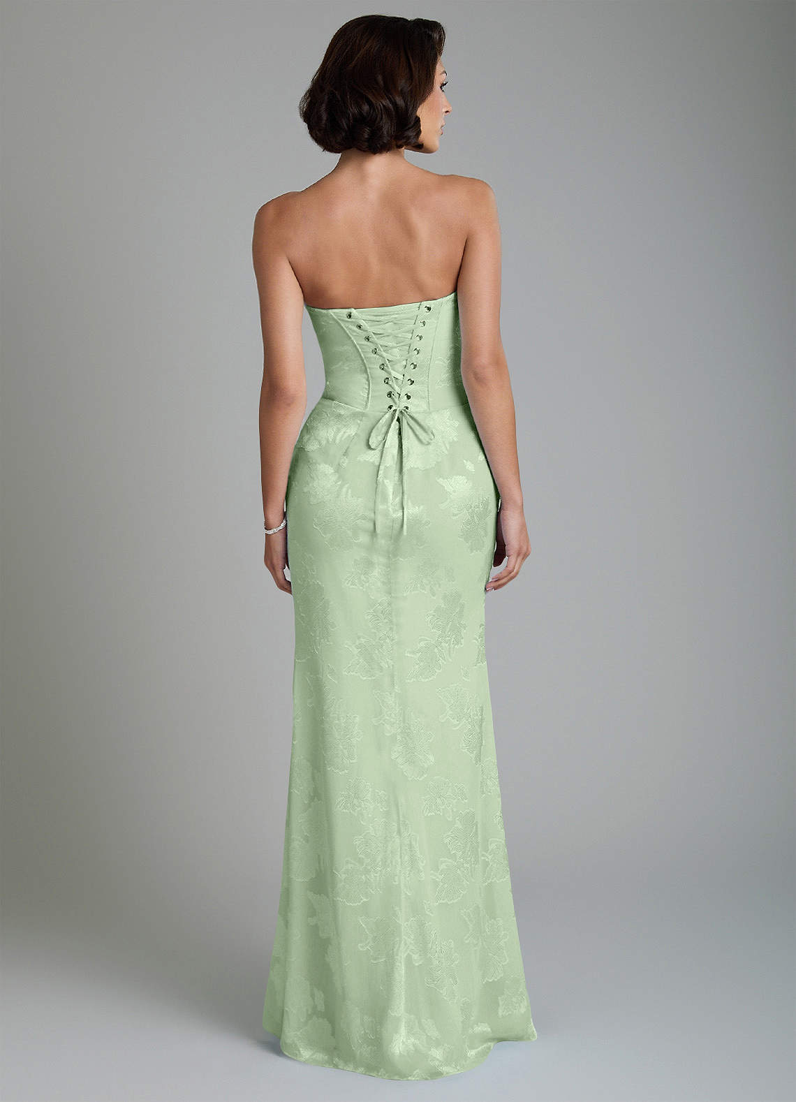 Ariah Mermaid Cowl-Neck Jacquard Bridesmaid Dress in Dusty Sage