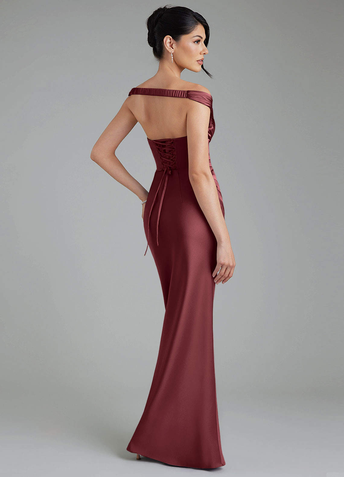 Stella Sheath V-Neck Stretch Satin Bridesmaid Dress in Merlot