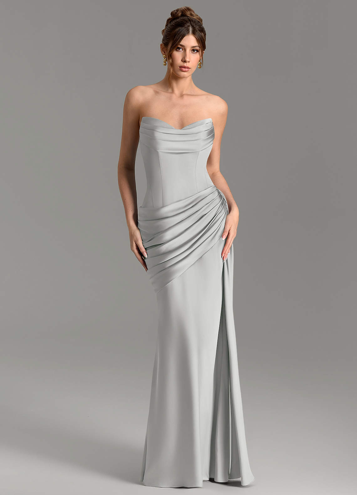 Zorah Mermaid Sweetheart Stretch Satin Bridesmaid Dress in Silver