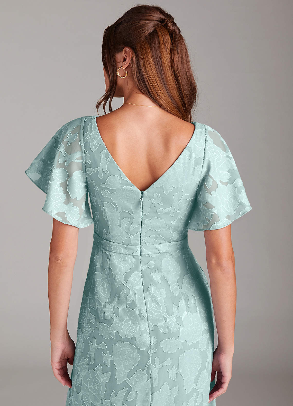 Ambrosia A-Line V-Neck Floral Burnout Bridesmaid Dress in Mist