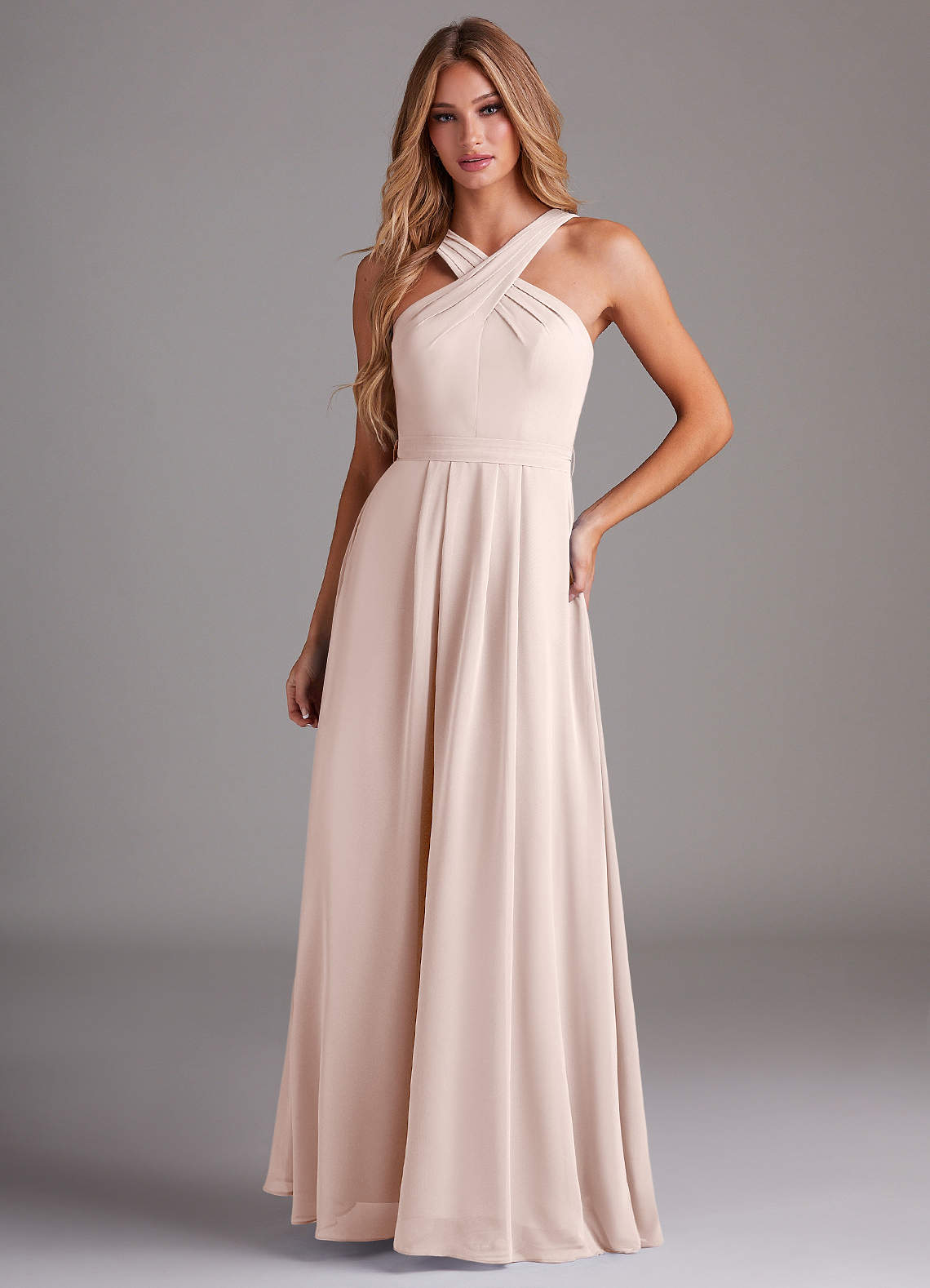Dixie A-Line Halter Chiffon Bridesmaid Dress in Rose Petal
