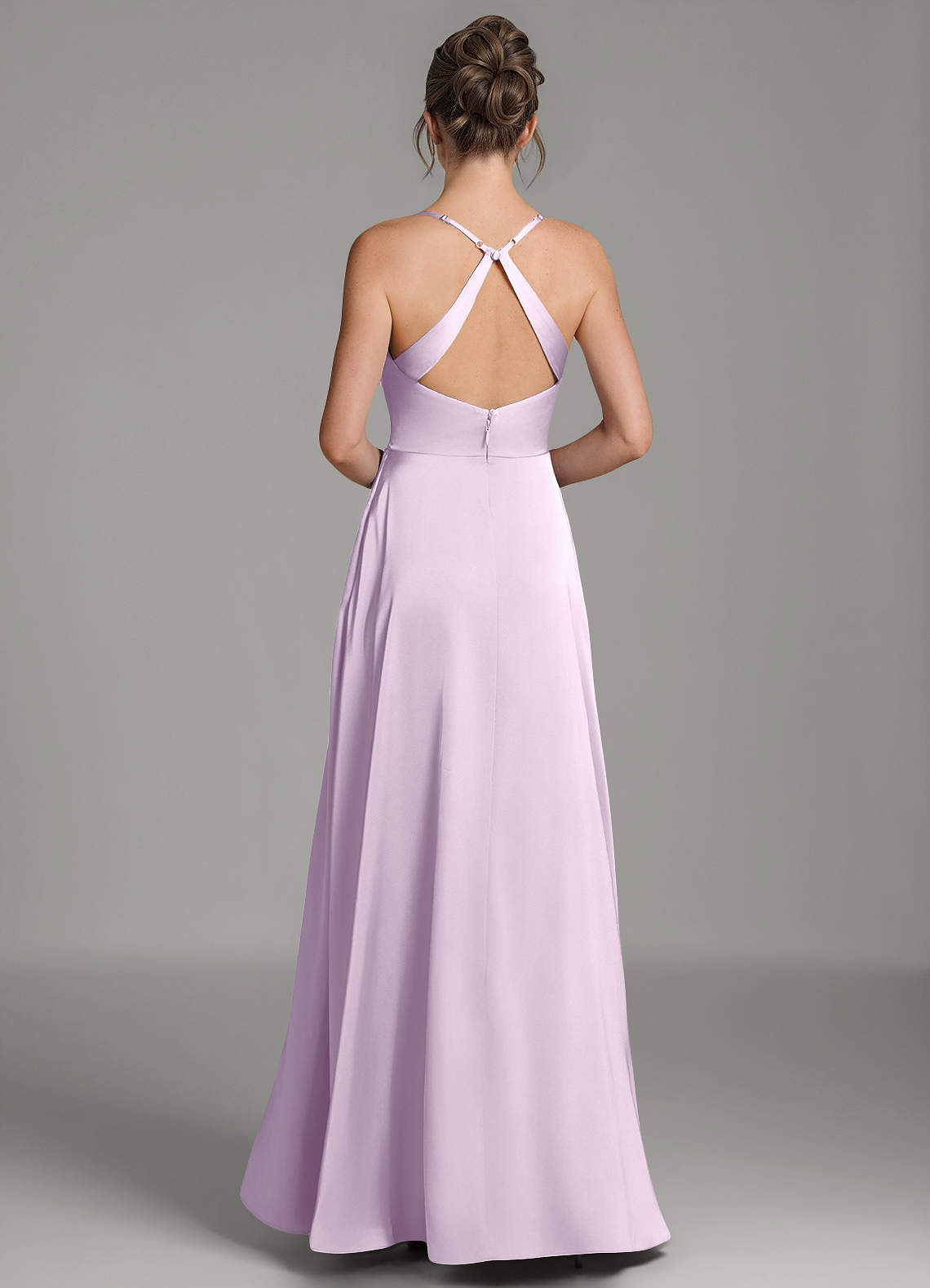 Frankie A-Line Scoop-Neck Stretch Satin Bridesmaid Dress in Frosted Lilac
