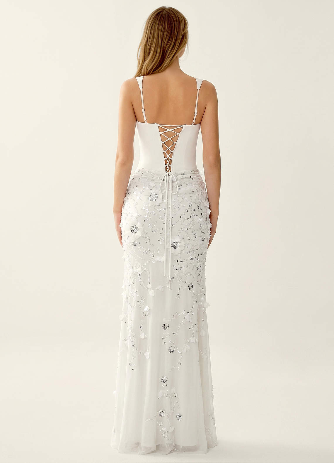 Belinda Mermaid Square-Neck Sequined Tulle Evening Dress in Ivory