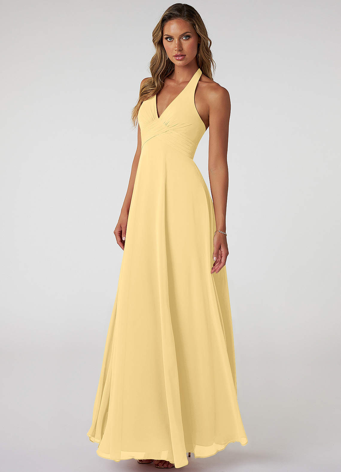 Tessie A-Line V-Neck Chiffon Bridesmaid Dress in Butter