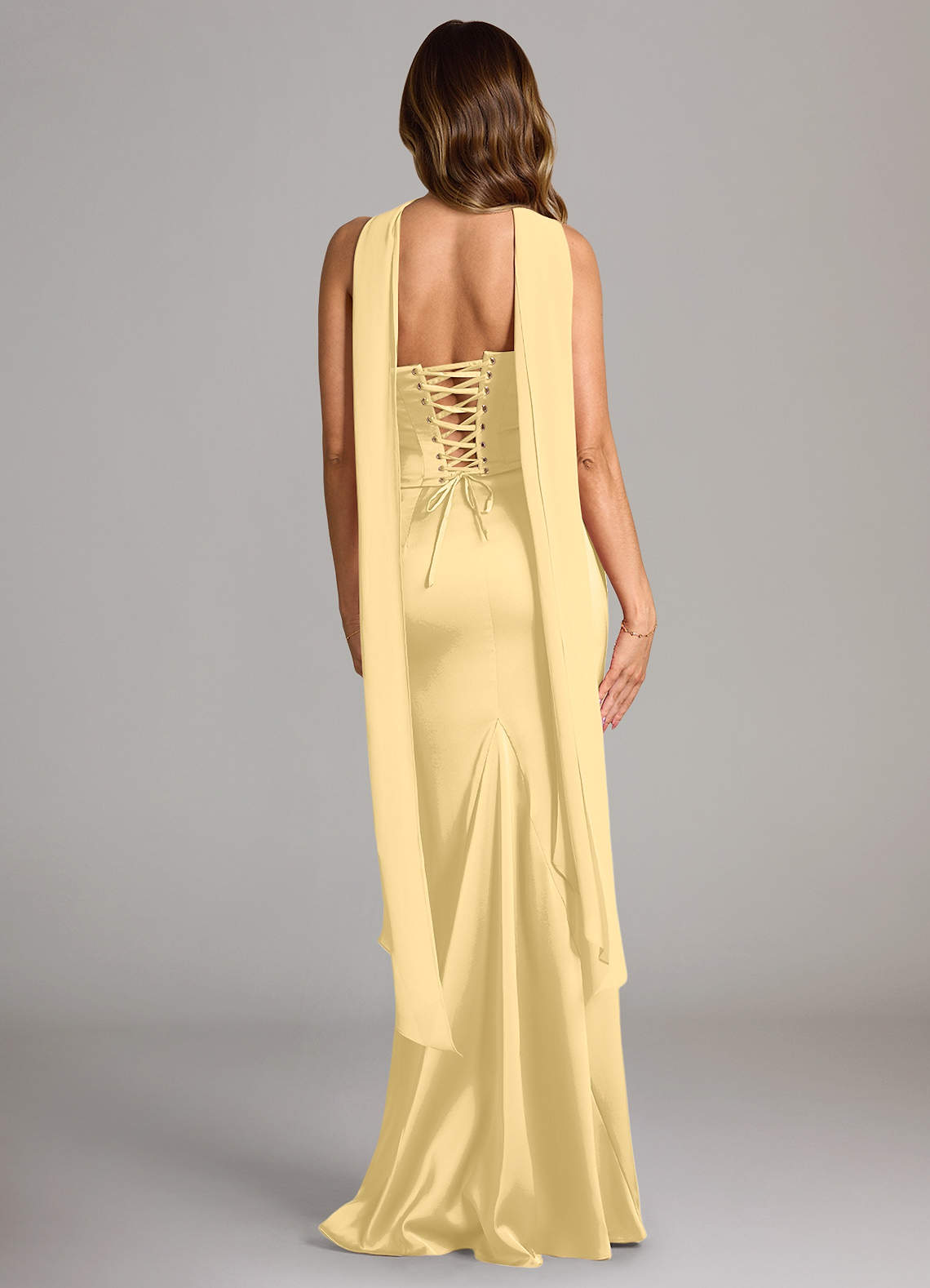 Sorrel Mermaid Cowl-Neck Stretch Satin and Chiffon Bridesmaid Dress in Butter