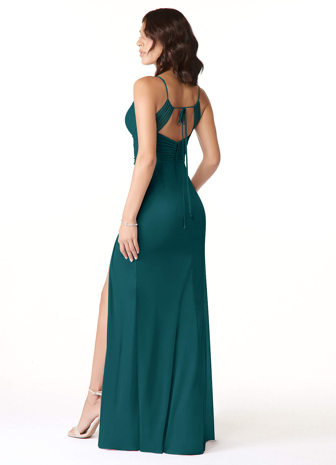 Reneya Mermaid V-Neck Mesh Bridesmaid Dress in Peacock