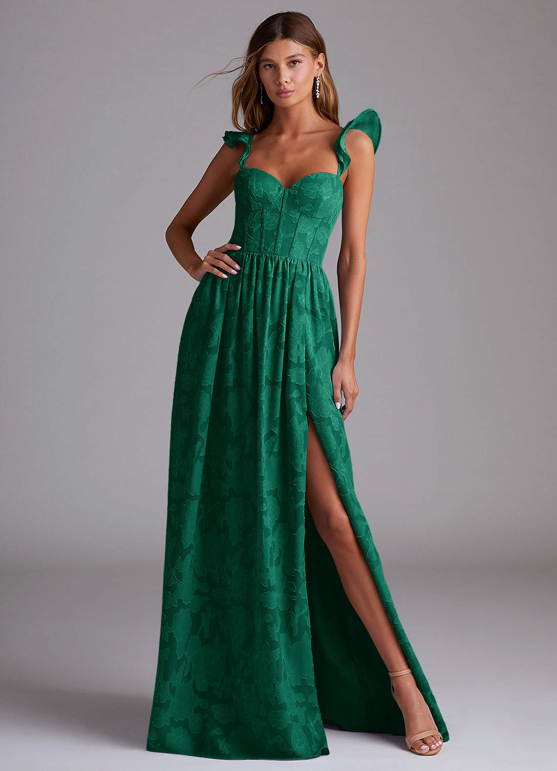Denisse A-Line Sweetheart Floral Burnout Bridesmaid Dress in Emerald