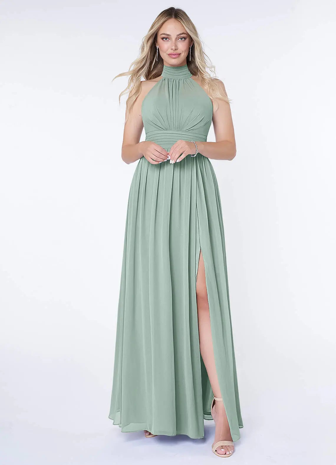 Iman A-Line Halter Chiffon Bridesmaid Dress in Agave