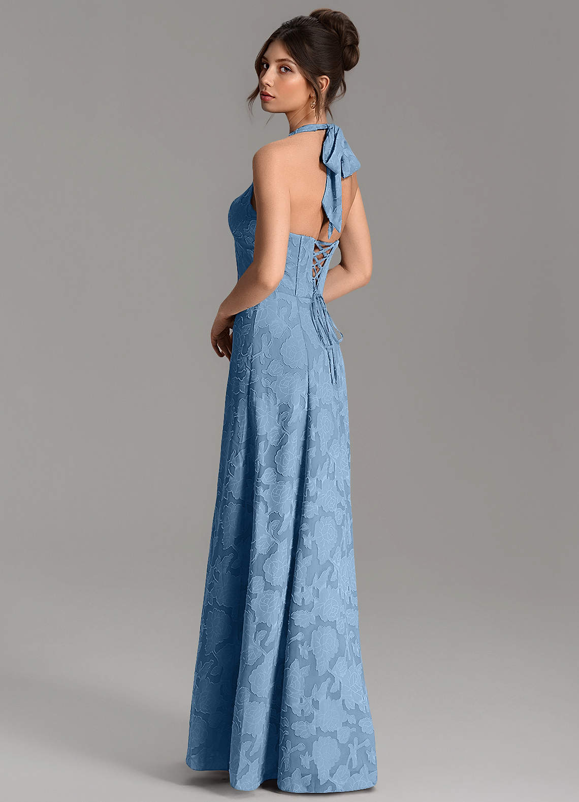 Nia A-Line V-Neck Floral Burnout Bridesmaid Dress in Steel Blue