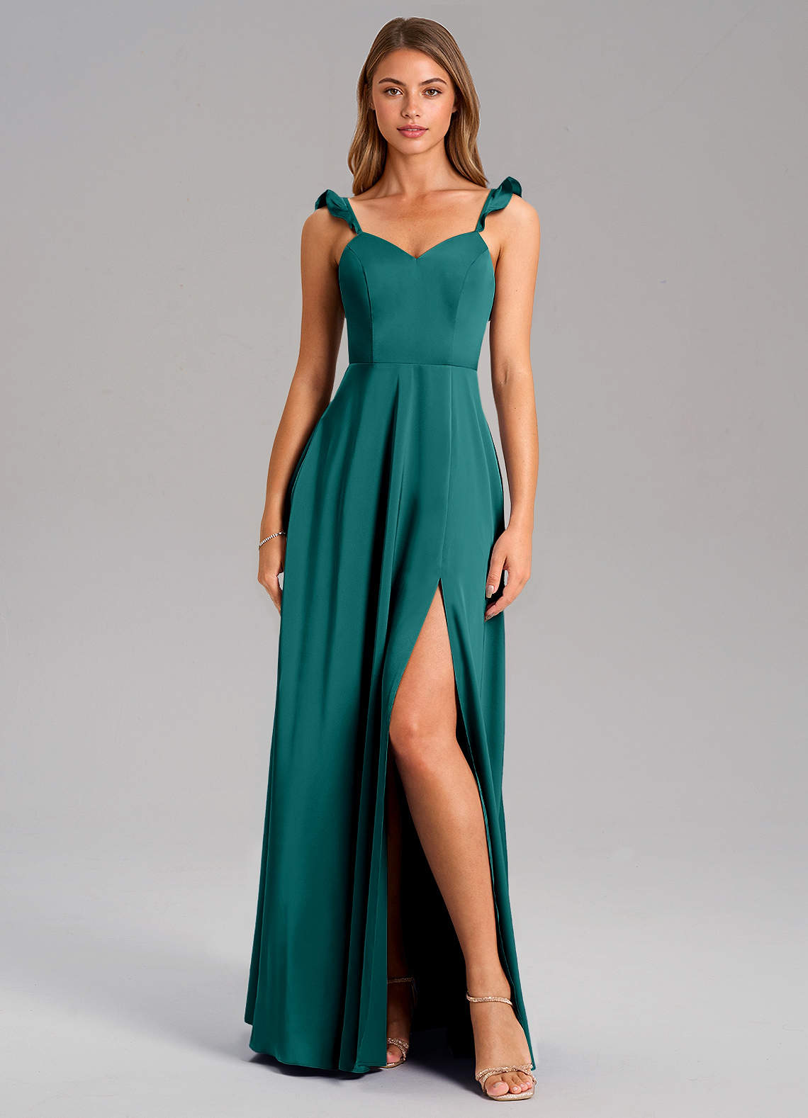 Everett A-Line V-Neck Chiffon Bridesmaid Dress in Peacock