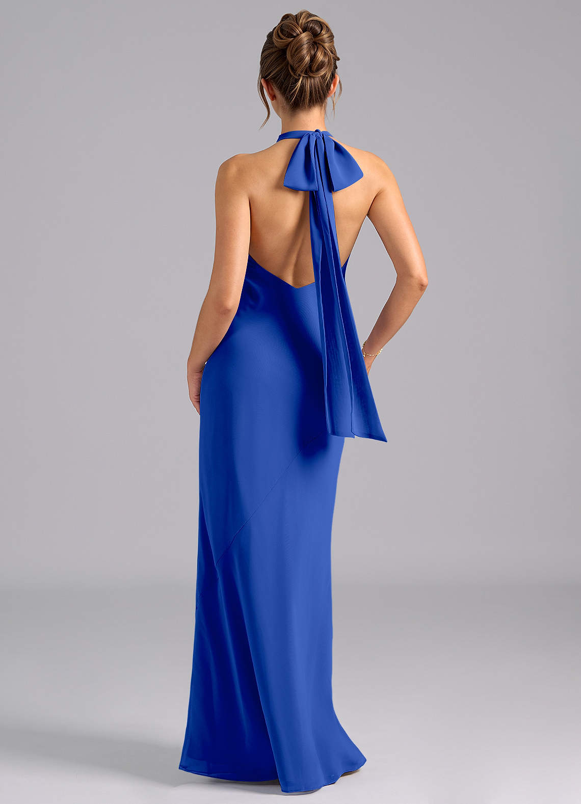 Velli Mermaid Halter Chiffon Bridesmaid Dress in Royal Blue