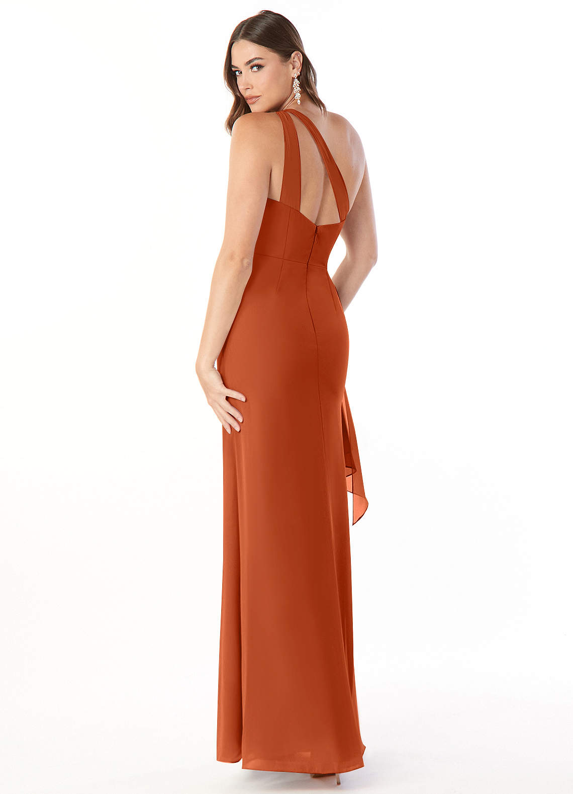 Maive Sheath One-Shoulder Chiffon Bridesmaid Dress in Burnt Orange