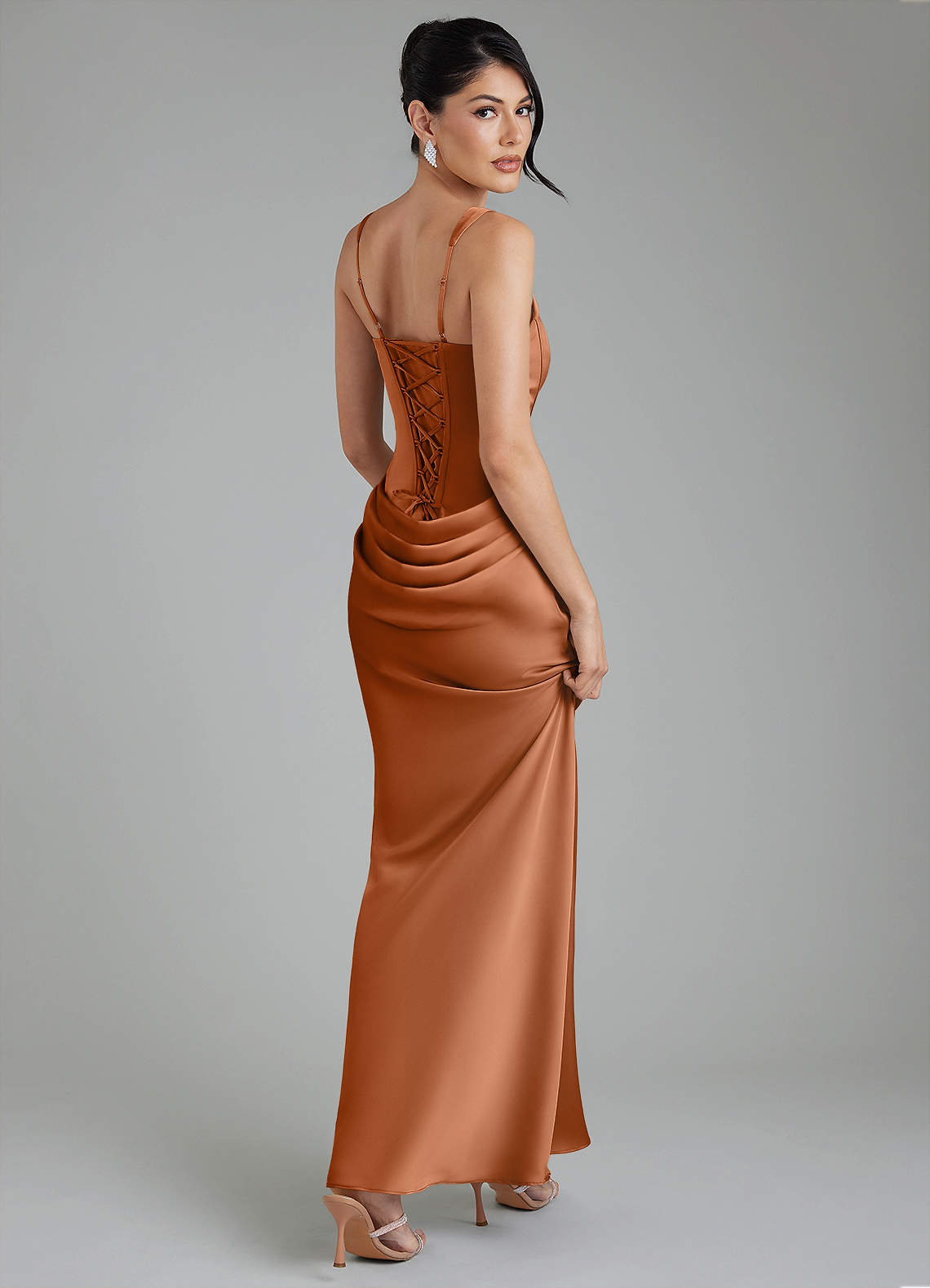 Etta Mermaid Square-Neck Stretch Satin Bridesmaid Dress in Copper