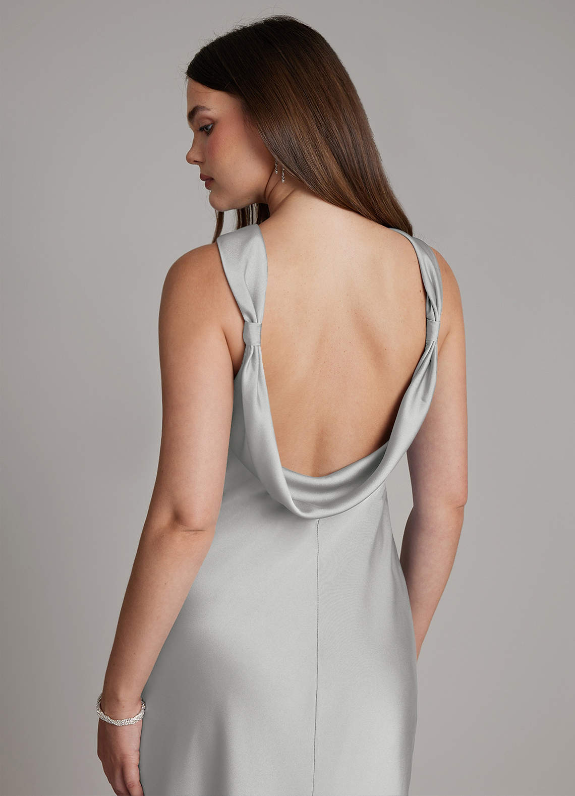 Dimitra Sheath Halter Stretch Satin Bridesmaid Dress in Silver