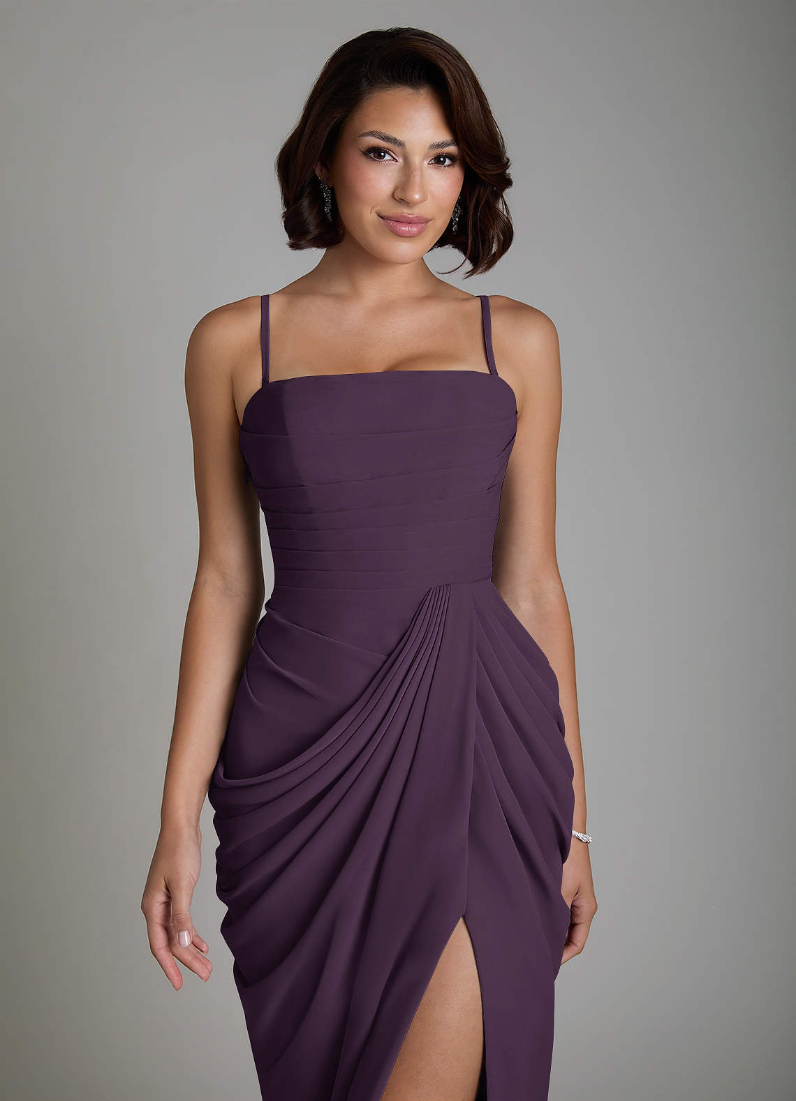 Nyra Sheath Strapless Chiffon Bridesmaid Dress in Plum