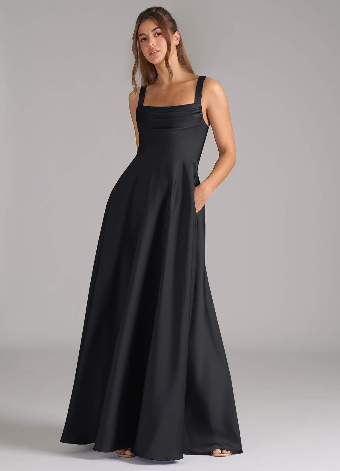 Shaude A-Line Square-Neck Stretch Satin Bridesmaid Dress