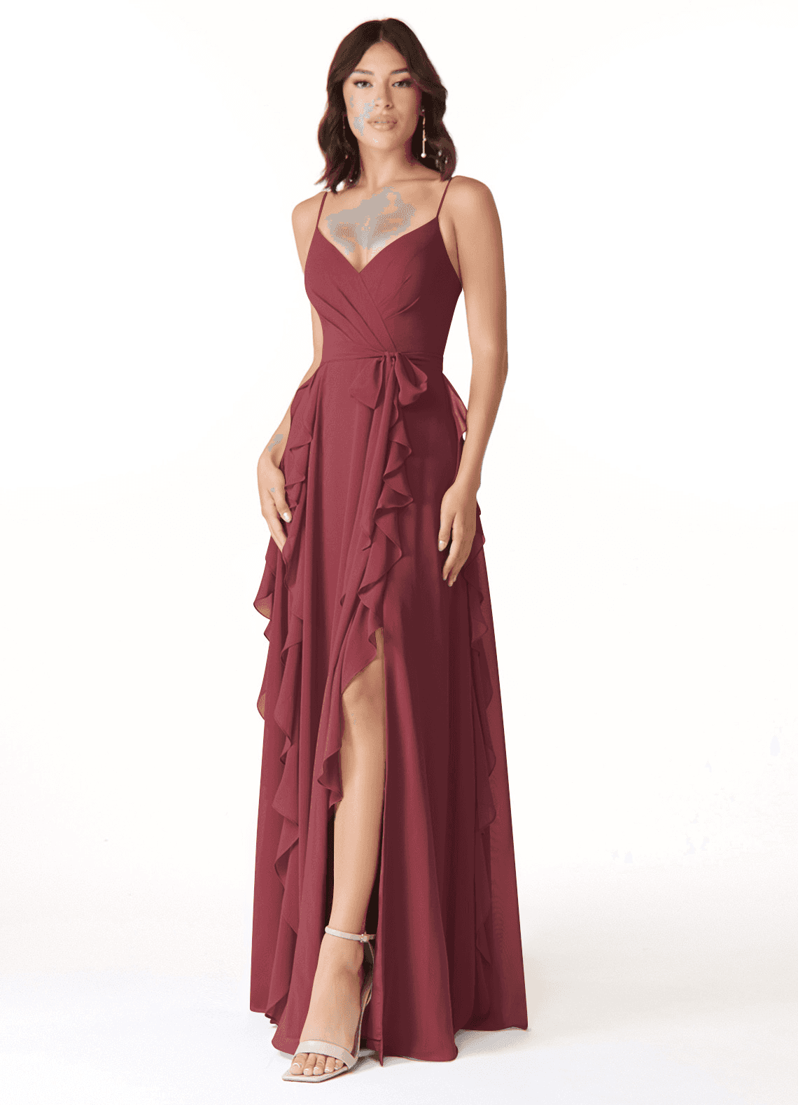 Peyton A-Line V-Neck Chiffon Bridesmaid Dress in Merlot