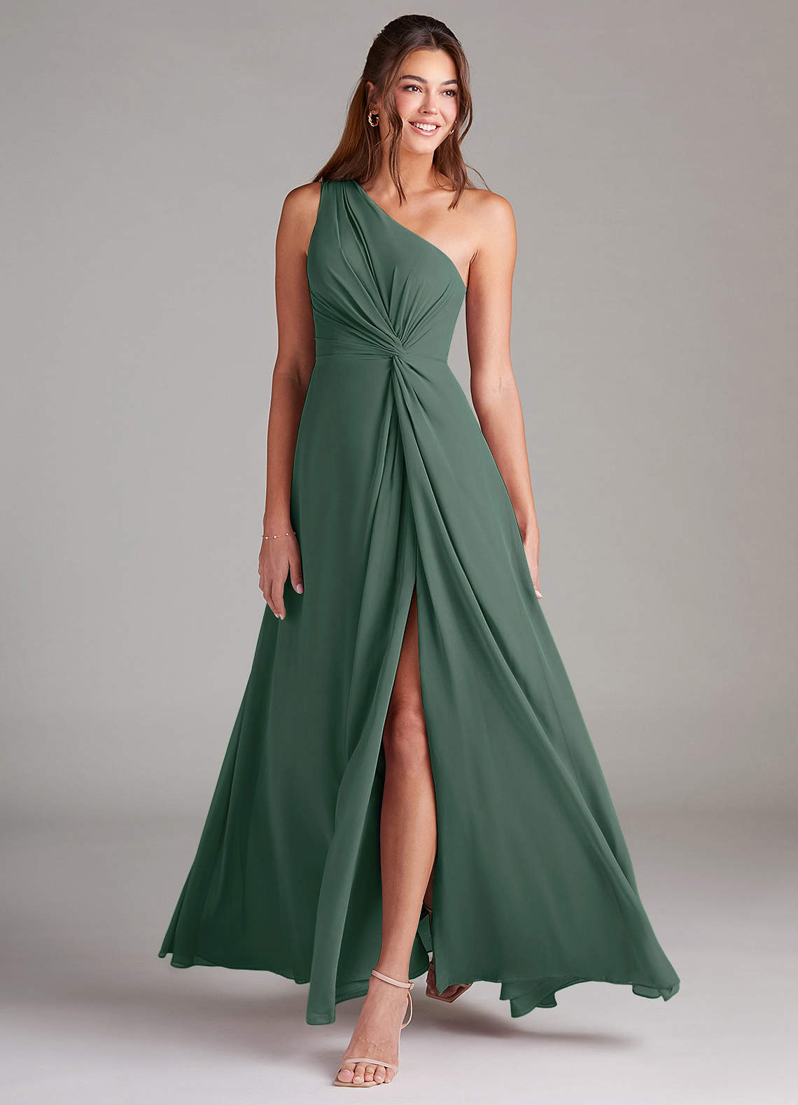 Brooke A-Line One-Shoulder Chiffon Bridesmaid Dress in Sea Moss