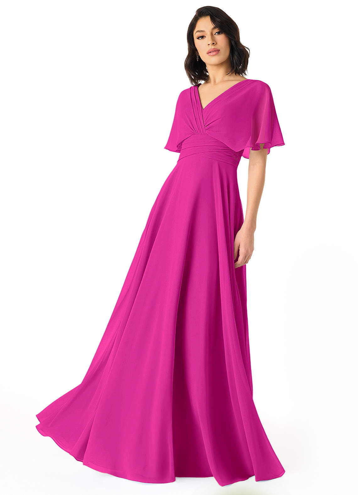Pamela A-Line V-Neck Chiffon Bridesmaid Dress in Fuchsia