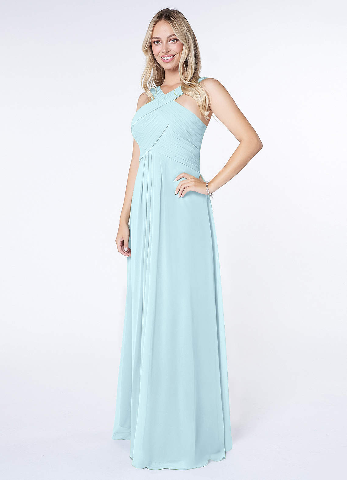 Kaleigh A-Line Halter Chiffon Bridesmaid Dress in Cloud Blue
