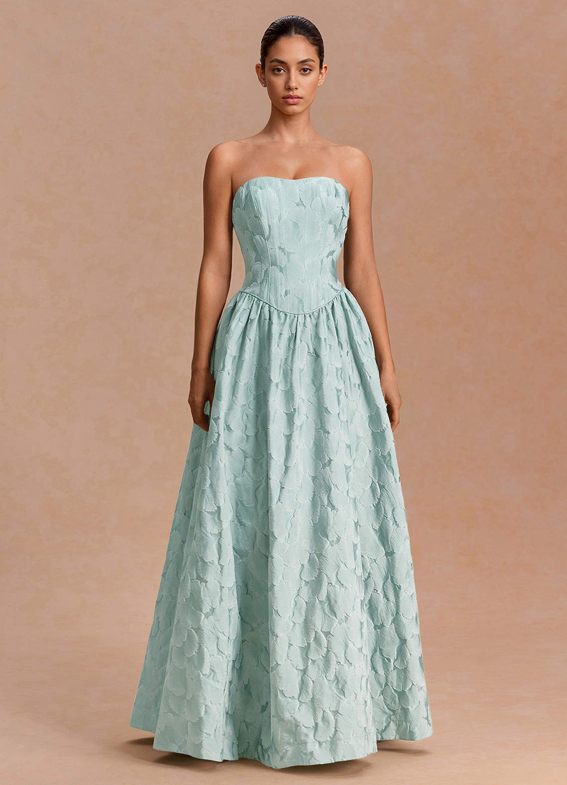 Adelia A-Line Corset Jacquard Evening Dress in French Blue