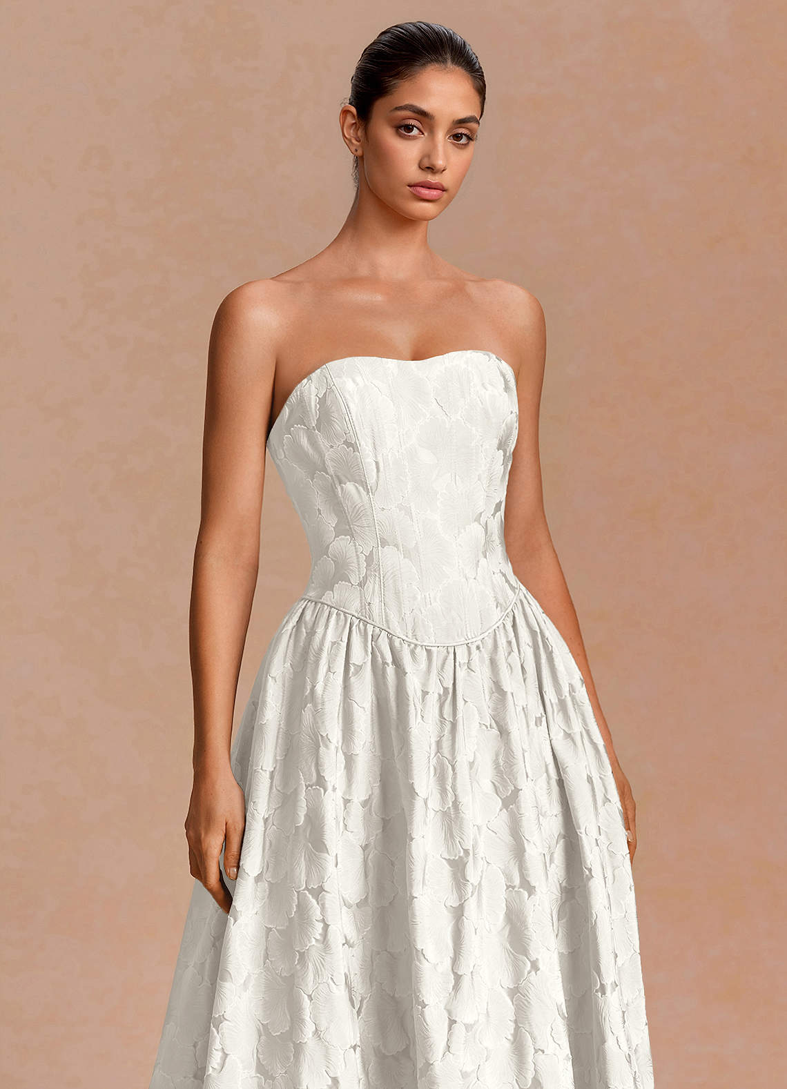 Adelia A-Line Corset Jacquard Evening Dress in French White