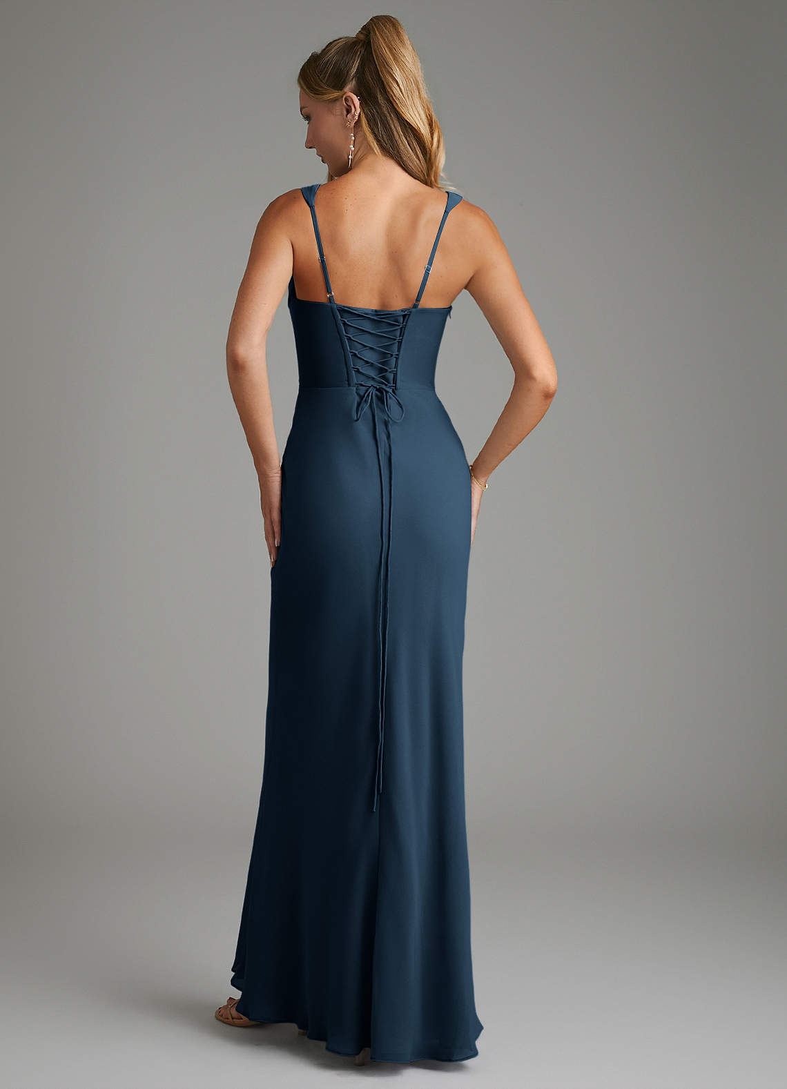 Asa Sheath Square-Neck Chiffon Bridesmaid Dress in Dark Navy