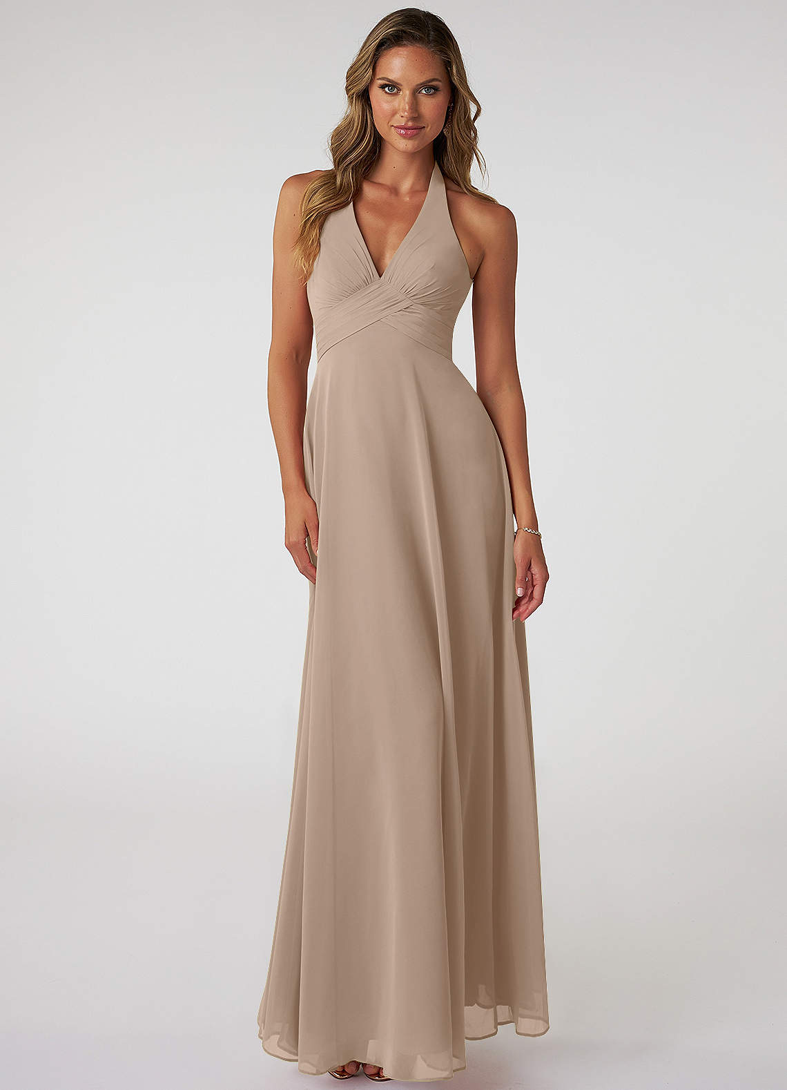 Tessie A-Line V-Neck Chiffon Bridesmaid Dress in Taupe