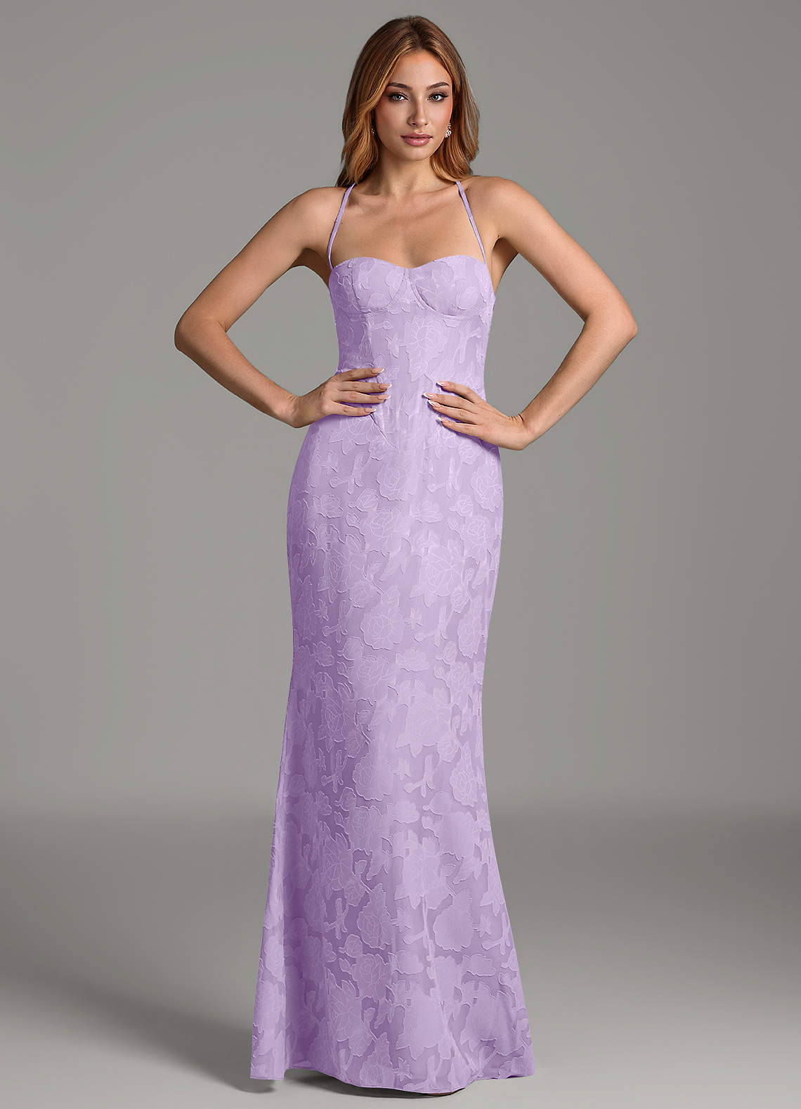Dara Mermaid Sweetheart Floral Burnout Bridesmaid Dress in Lilac