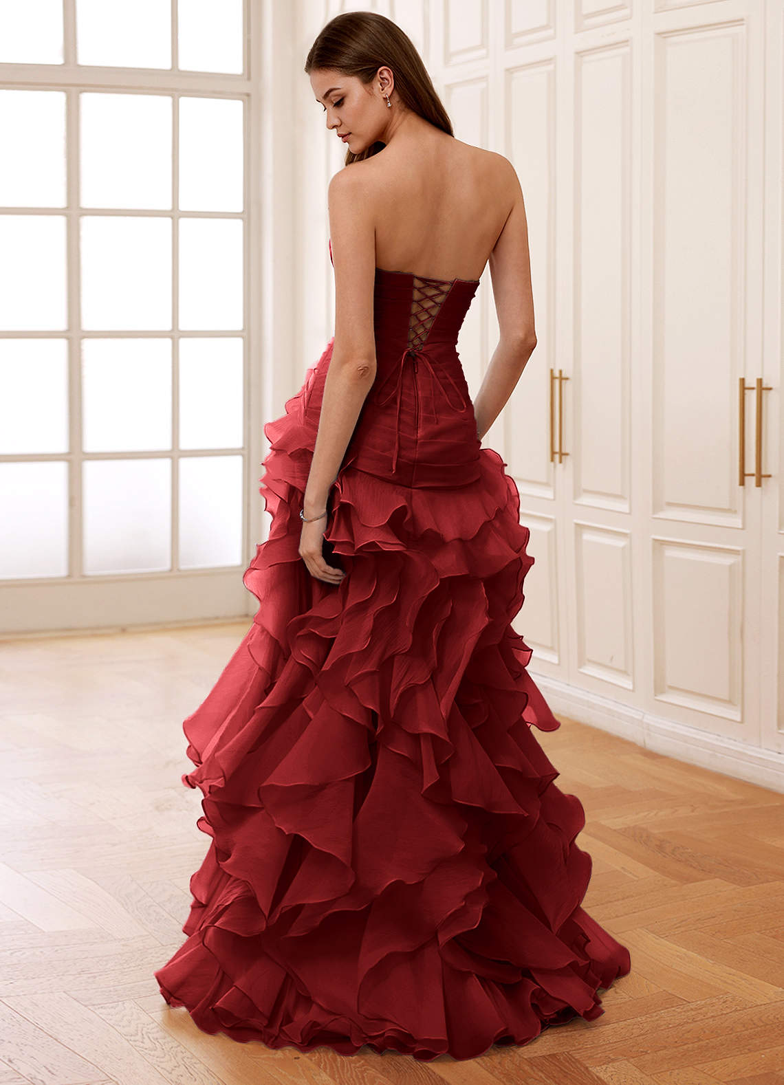 Christabelle Mermaid Sweetheart Chiffon Evening Dress in Burgundy