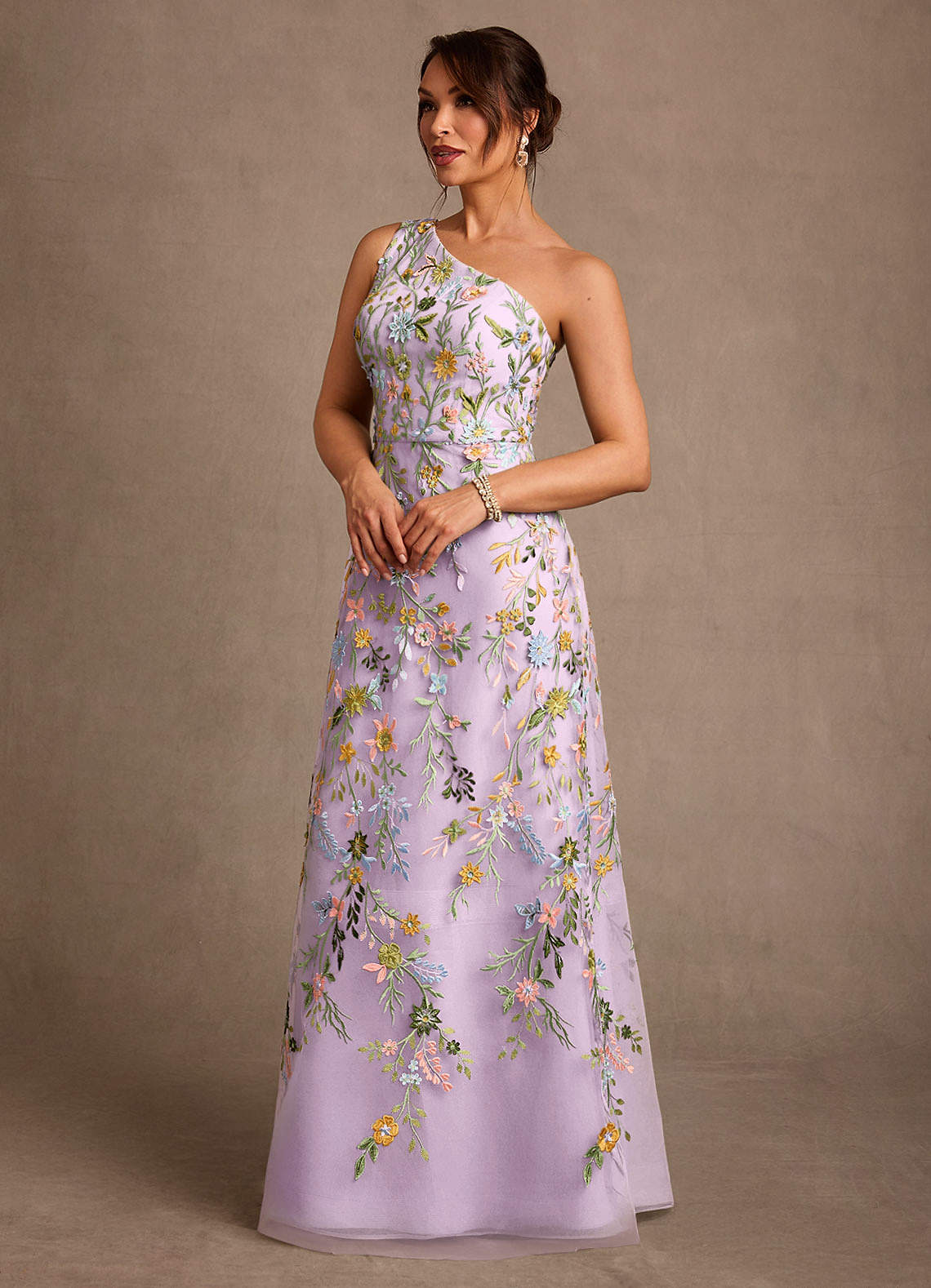Bertie A-Line One-Shoulder Lace Mother of the Bride Dress in Frosted Lilac