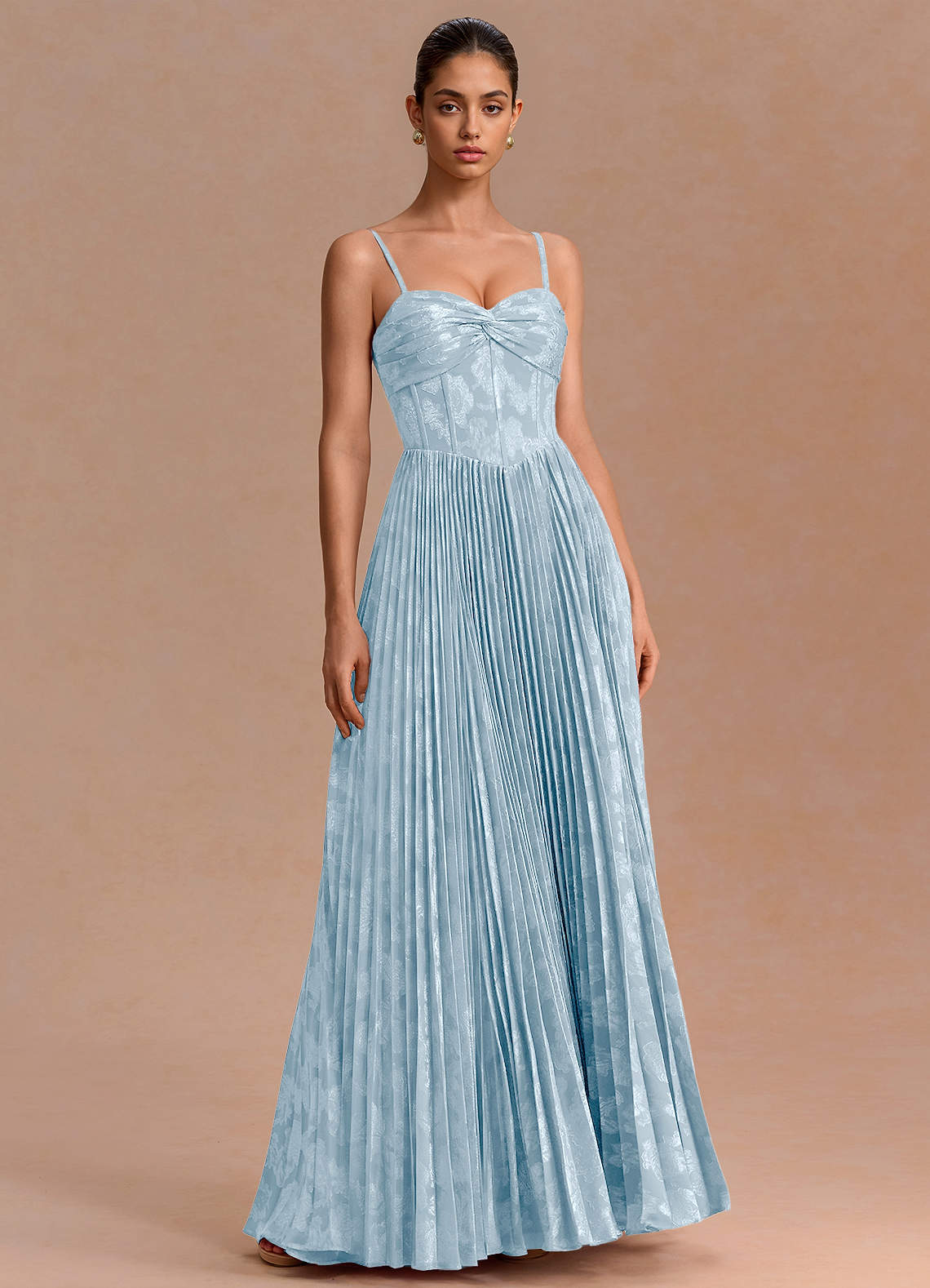 Delfina A-Line Twisted-Bust Fil Coupé Evening Dress in Lilac
