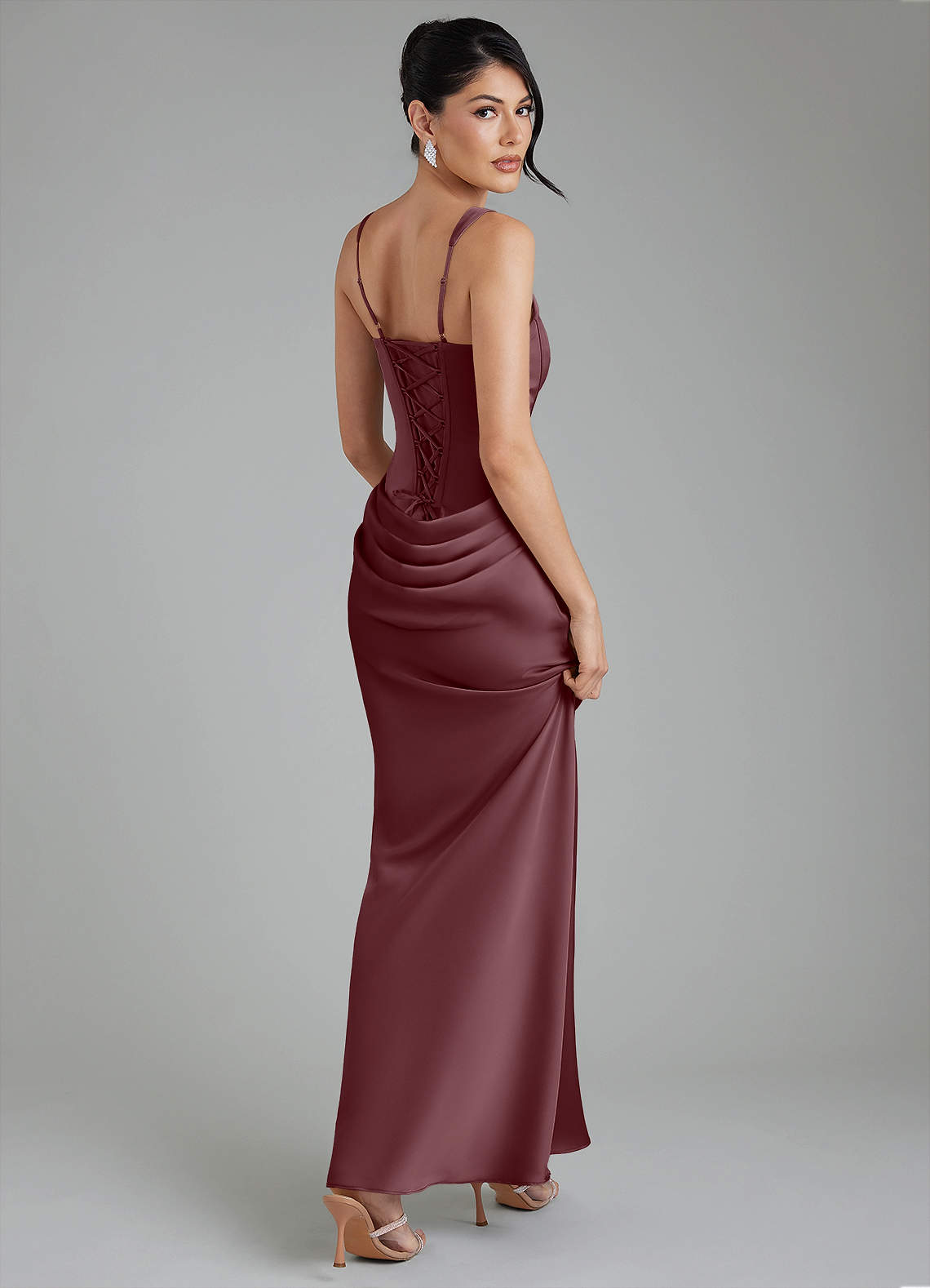 Etta Mermaid Square-Neck Stretch Satin Bridesmaid Dress in Sangria