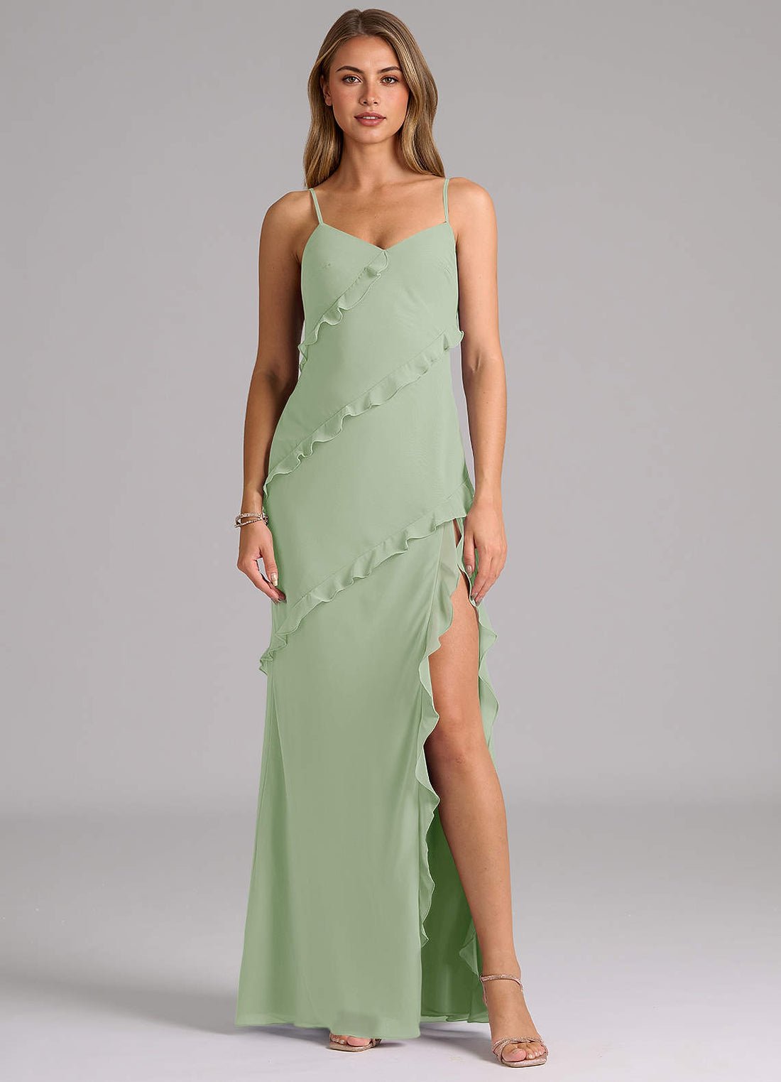 Nancie Mermaid V-Neck Chiffon Bridesmaid Dress in Dusty Sage