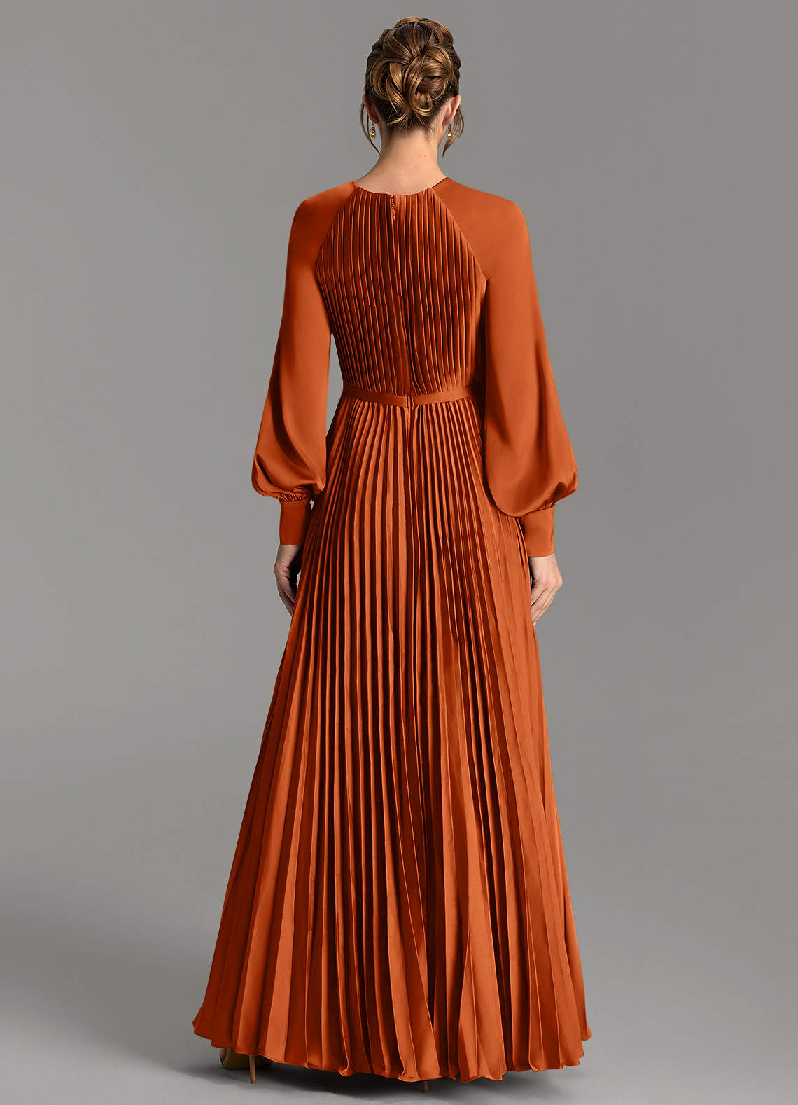 Grayson A-Line Scoop-Neck Stretch Satin Bridesmaid Dress in Burnt Orange