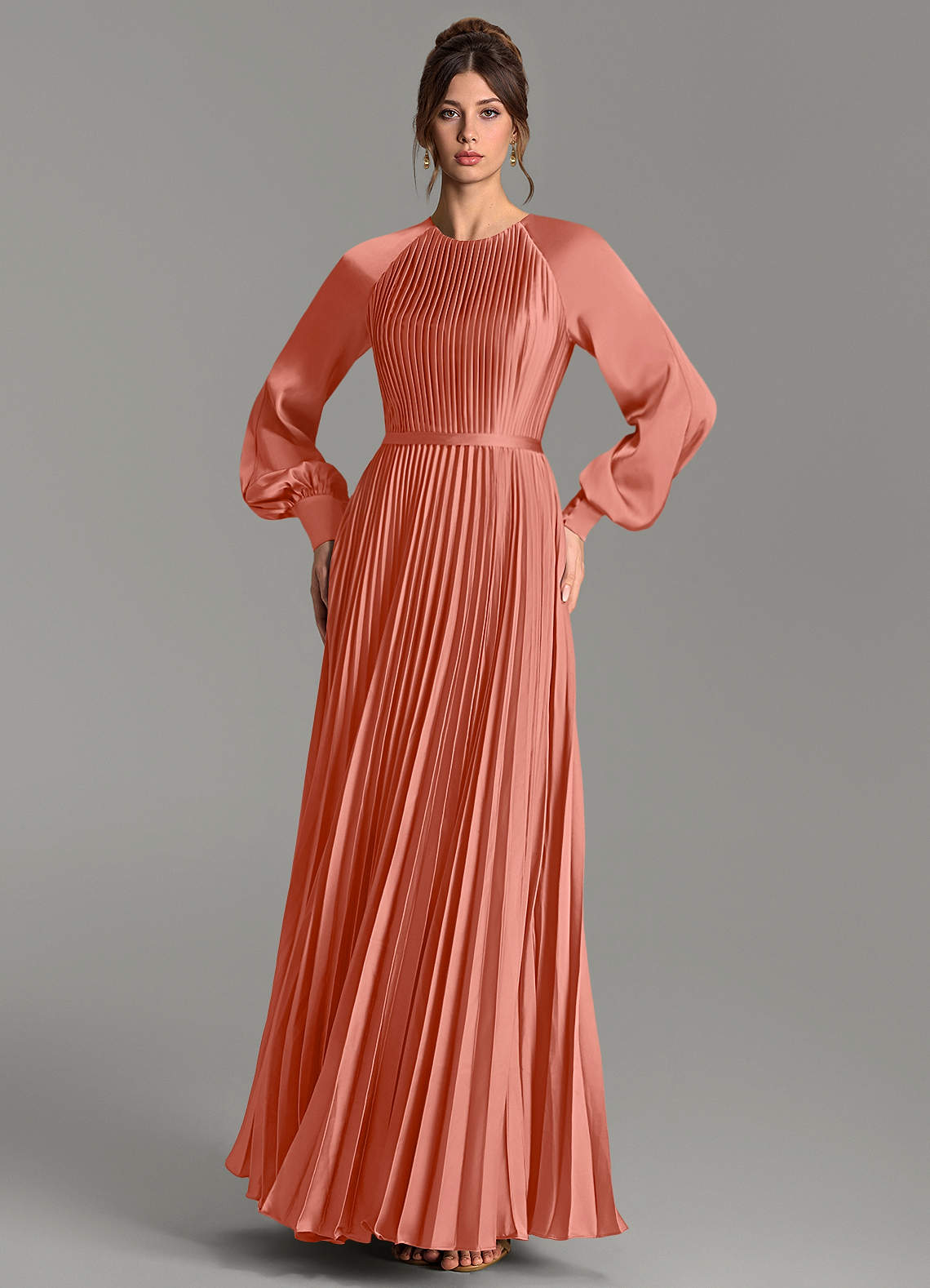 Grayson A-Line Scoop-Neck Stretch Satin Bridesmaid Dress in Salmon Pink