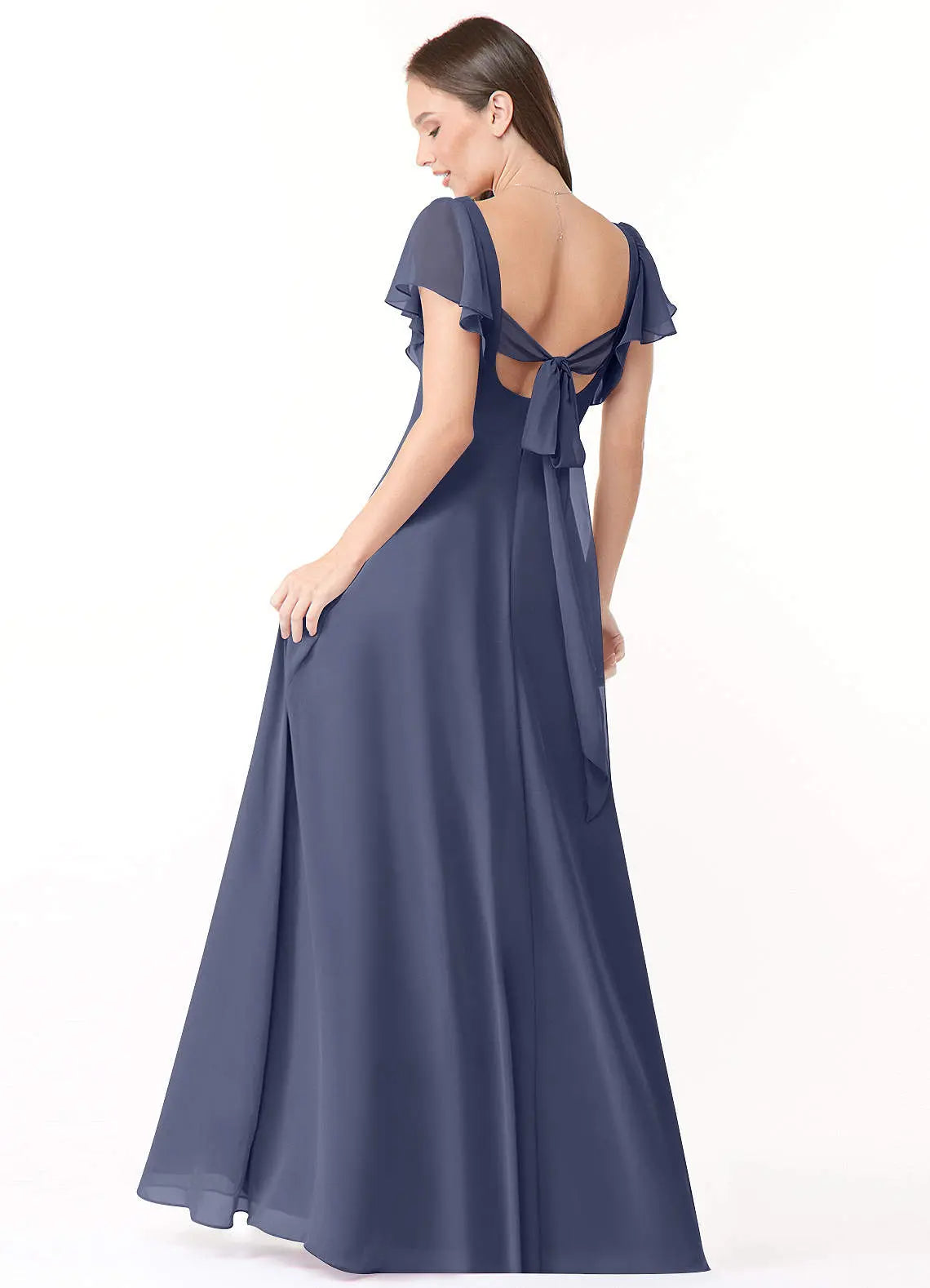 Syenna A-Line V-Neck Chiffon Bridesmaid Dress in Stormy