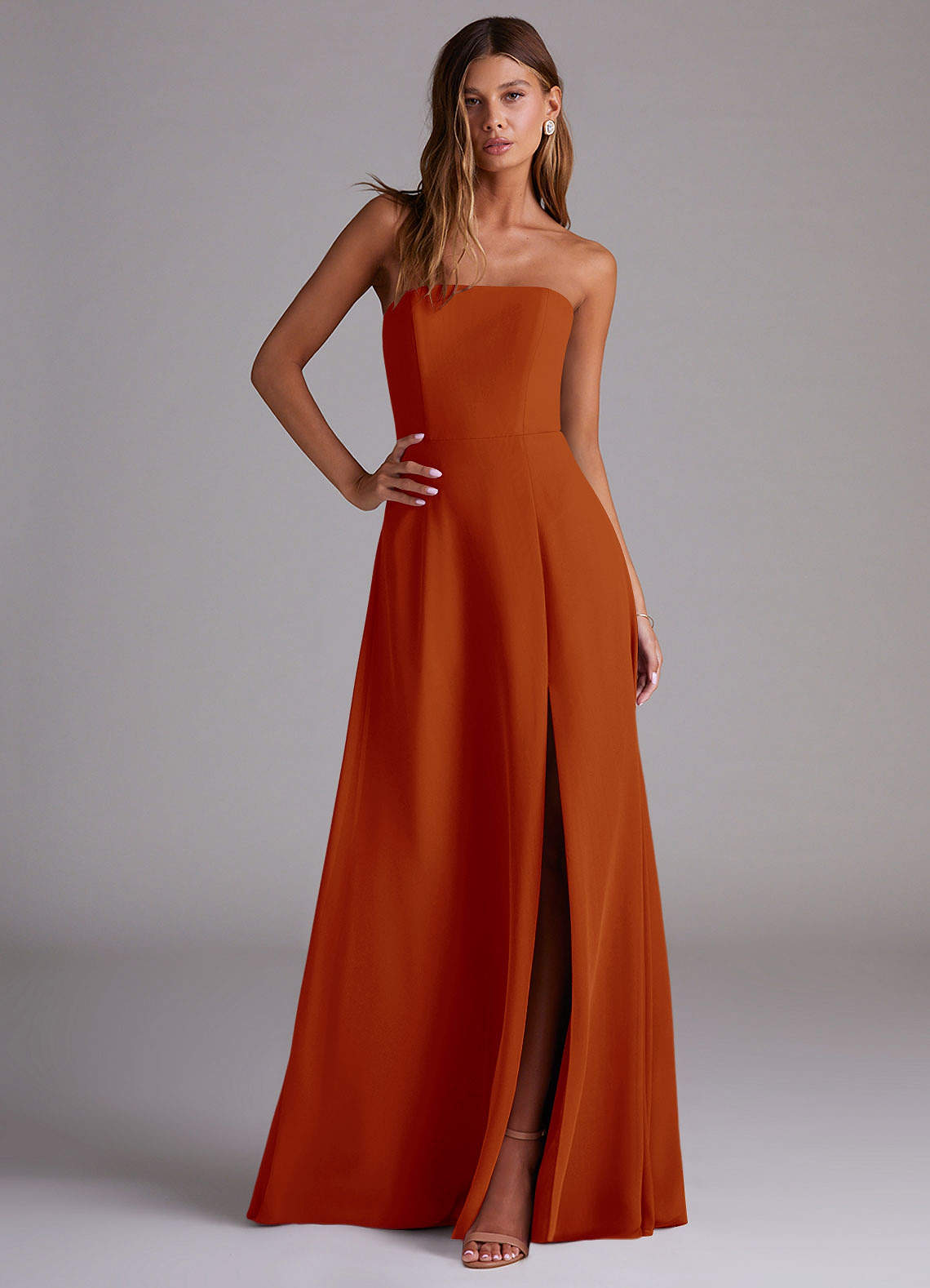 Wren A-Line Straight-Neck Chiffon Bridesmaid Dress in Paprika