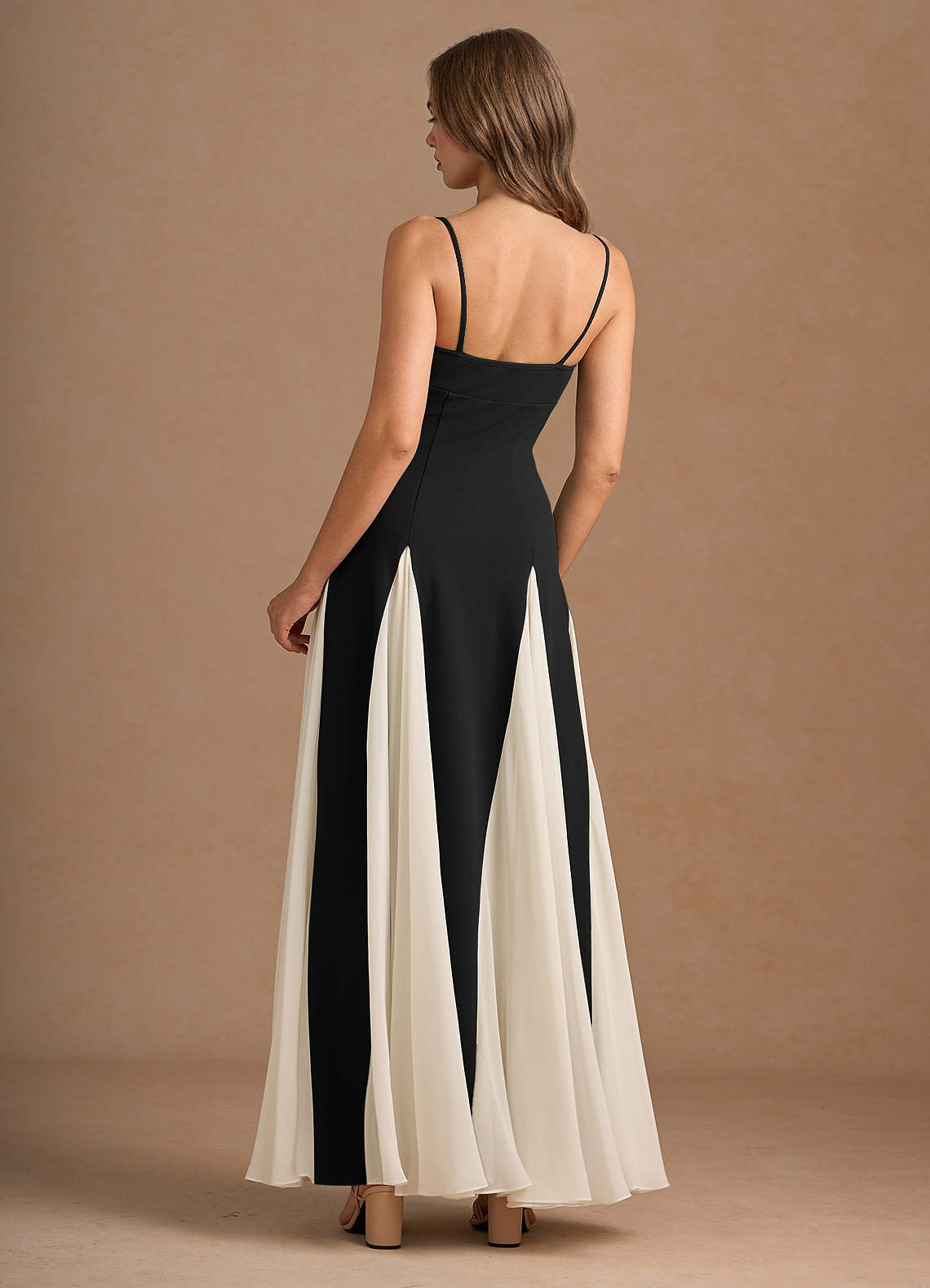 Jessenia A-Line Color-Block Crepe Chiffon Wedding Guest Dress in Black
