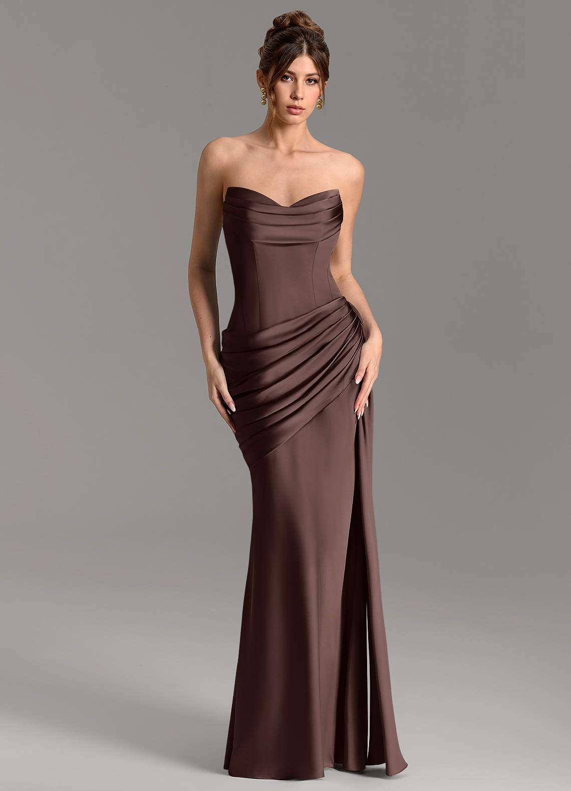 Zorah Mermaid Sweetheart Stretch Satin Bridesmaid Dress in Ganache