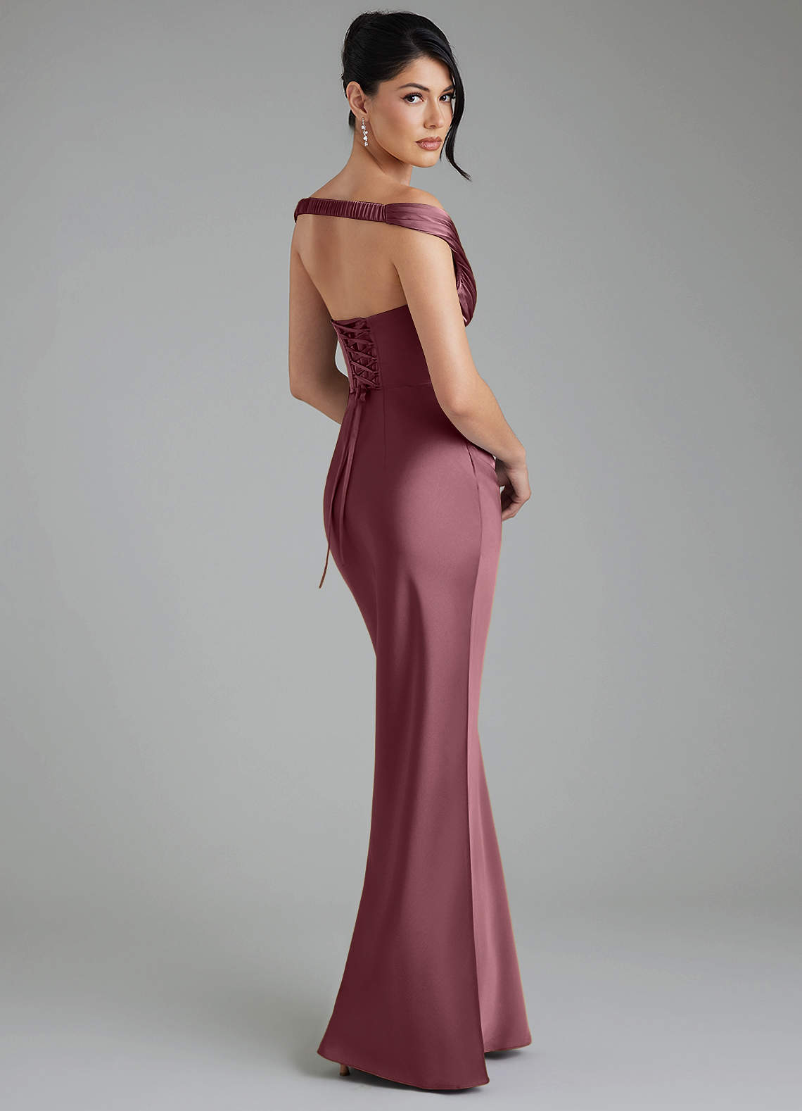 Stella Sheath V-Neck Stretch Satin Bridesmaid Dress in Desert Rose