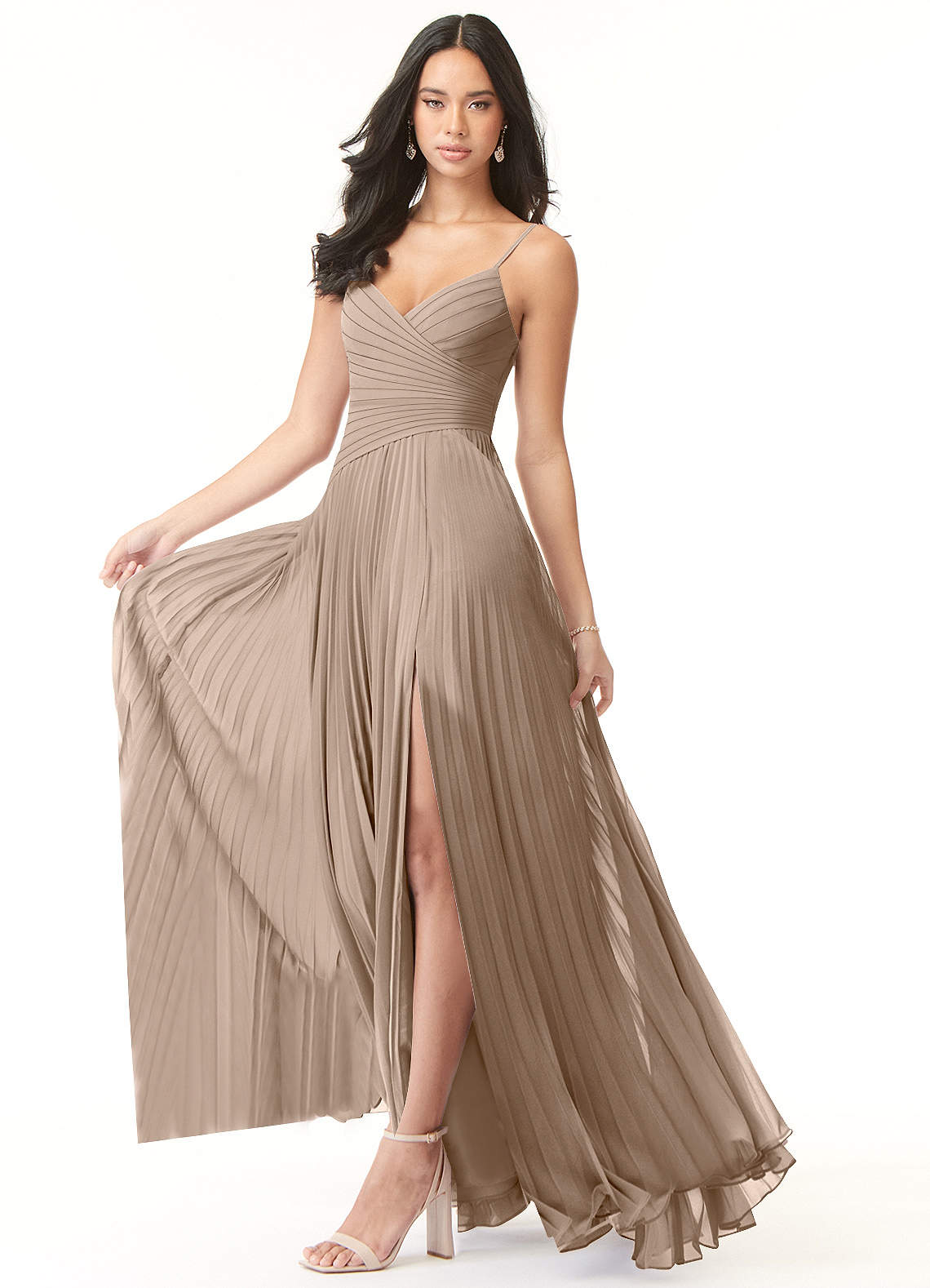 Vini A-Line V-Neck Chiffon Bridesmaid Dress in Taupe