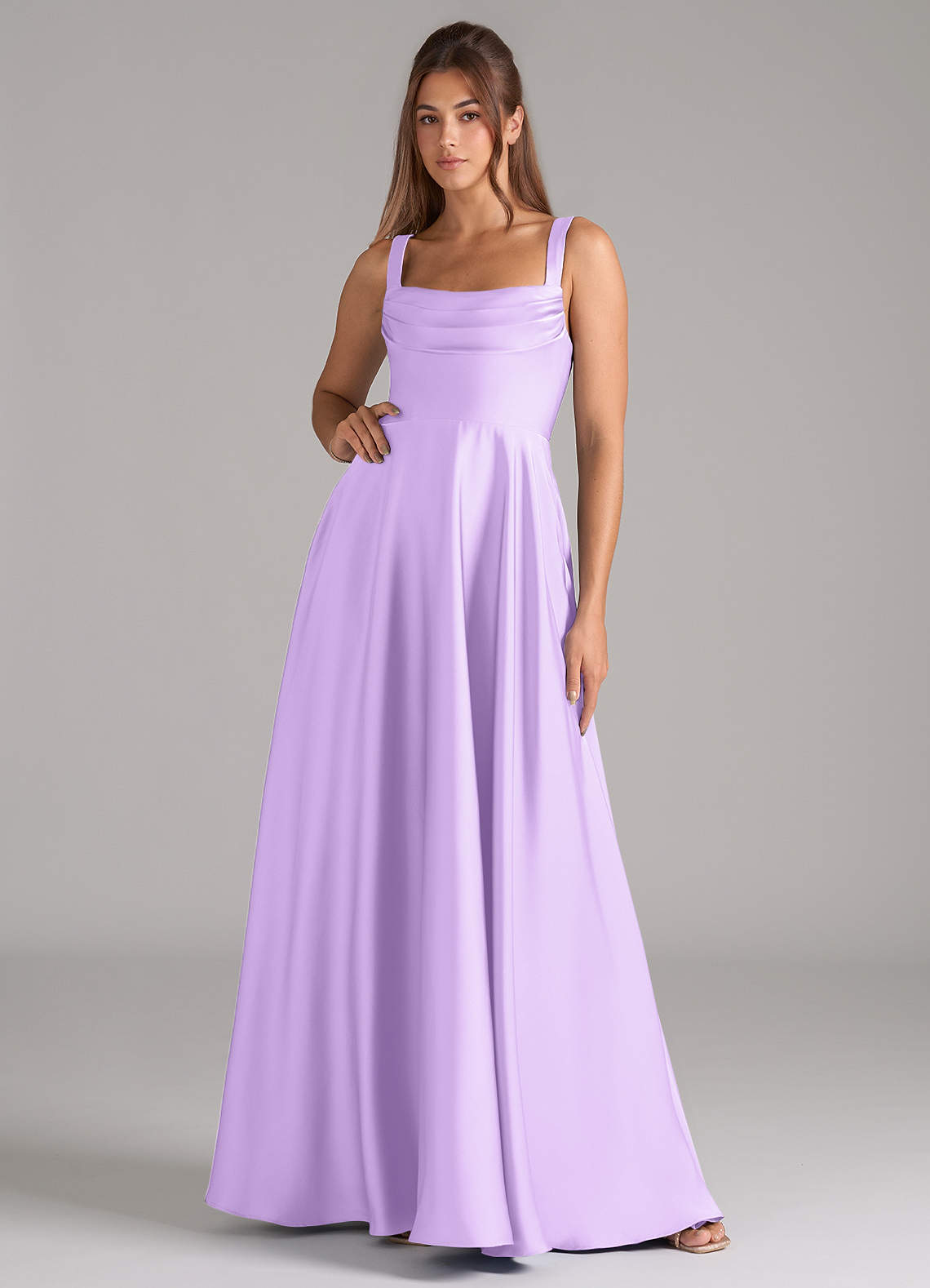 Shaude A-Line Square-Neck Stretch Satin Bridesmaid Dress in Lilac