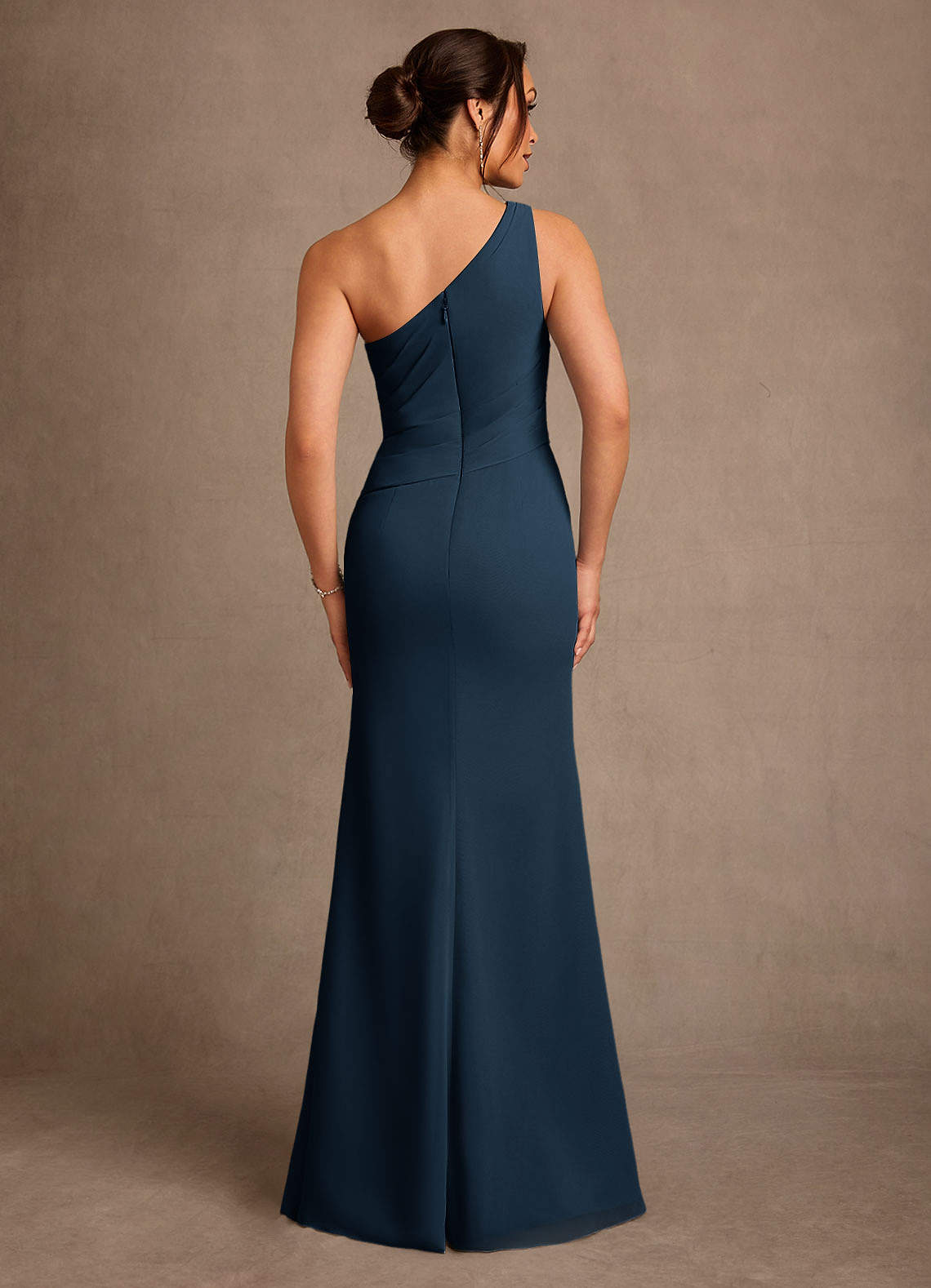 Floy Sheath One-Shoulder Chiffon Mother of the Bride Dress in Dark Navy