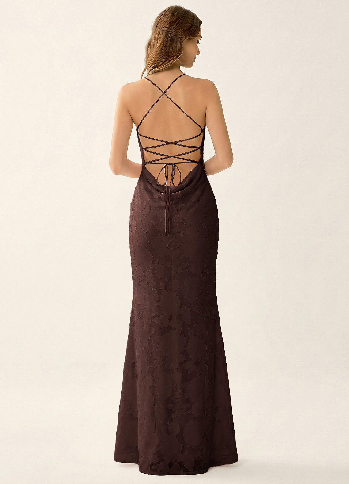 Natasha Mermaid Spaghetti-Strap Floral Burnout Evening Dress in Ganache