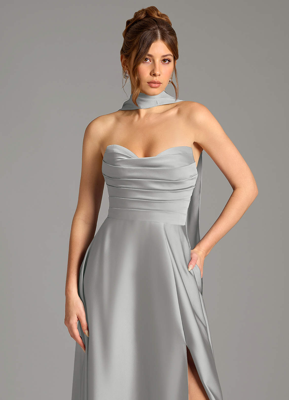 Ayla A-Line Sweetheart Stretch Satin Bridesmaid Dress in Silver