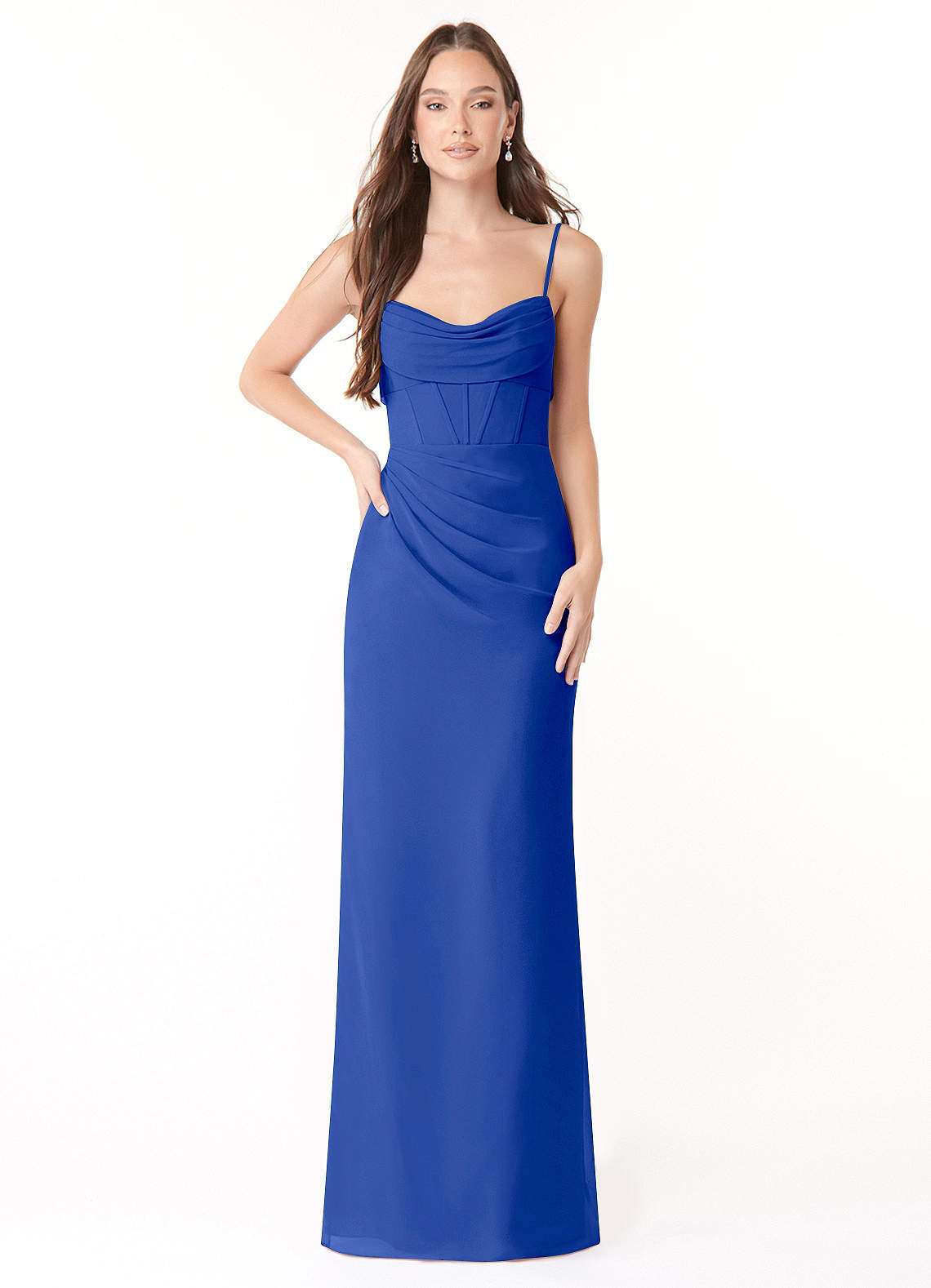 Mai Sheath Cowl-Neck Chiffon Bridesmaid Dress in Royal Blue